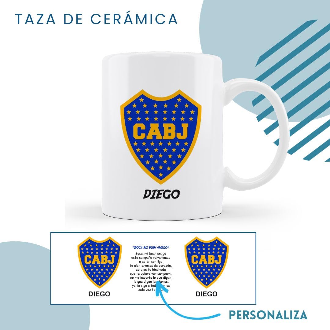 Taza de cerámica de boca personalizada con nombre, regalos para fanáticos del futbol todos los equipos 325 ml para café, té, apta para microondas y lavavajillas (Boca)