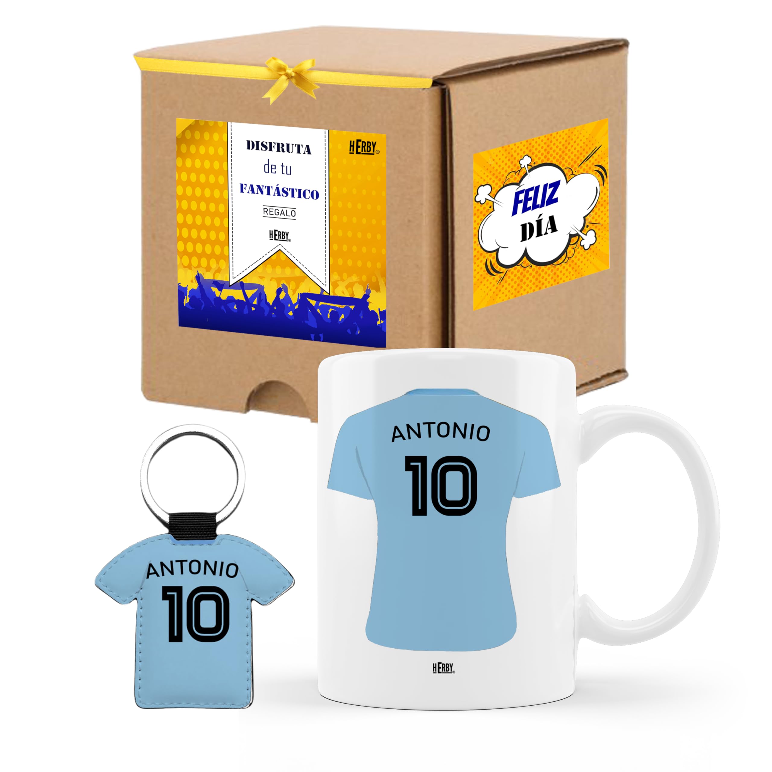 Taza del Almería personalizada con nombre y número más llavero del Almería caja de regalos del Almería taza de cerámica para te café o chocolate de 325 ml regalos para fanáticos del futbol(Almeríax2c)