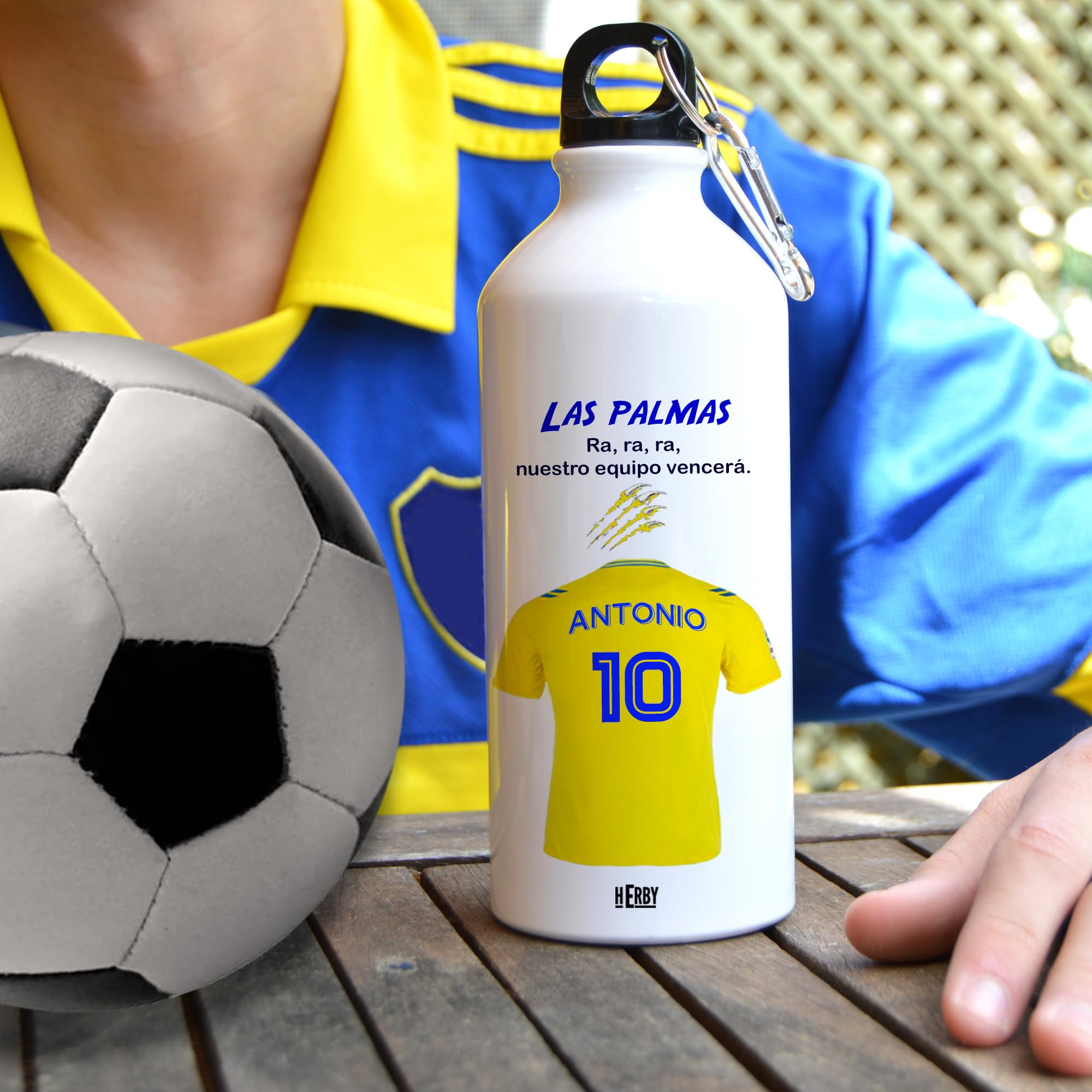 botella de agua del Alaves para niños personalizada con nombre y número es un bidón de aluminio liviano para fanáticos del futbol cantimplora del Alaves de 600 ml con dos tapones(Alavesbidón)