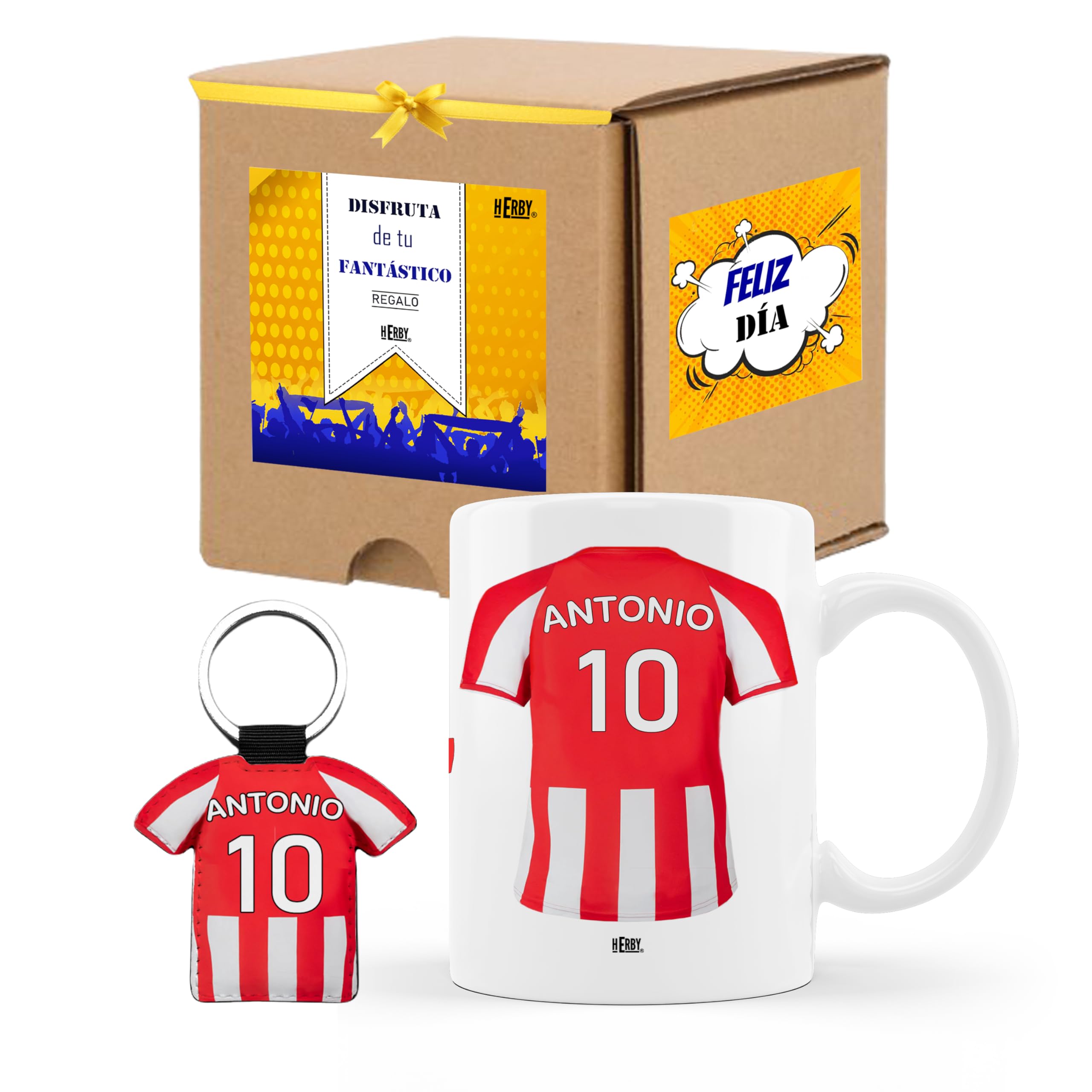 Taza del Almería personalizada con nombre y número más llavero del Almería caja de regalos del Almería taza de cerámica para te café o chocolate de 325 ml regalos para fanáticos del futbol(Almeríax2c)