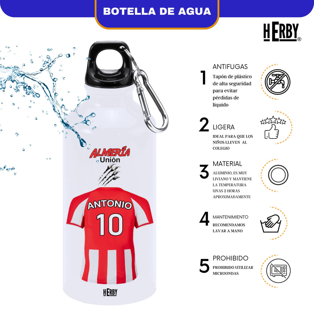 botella de agua del Alaves para niños personalizada con nombre y número es un bidón de aluminio liviano para fanáticos del futbol cantimplora del Alaves de 600 ml con dos tapones(Alavesbidón)
