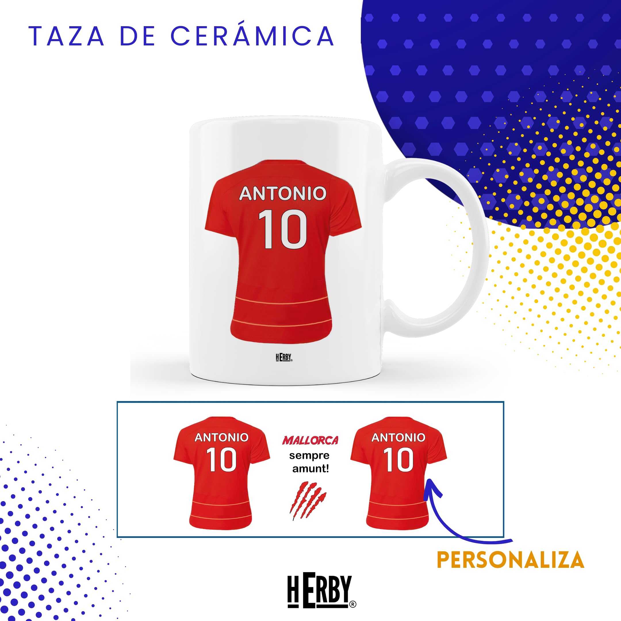 Taza del Almería personalizada con nombre y número más llavero del Almería caja de regalos del Almería taza de cerámica para te café o chocolate de 325 ml regalos para fanáticos del futbol(Almeríax2c)