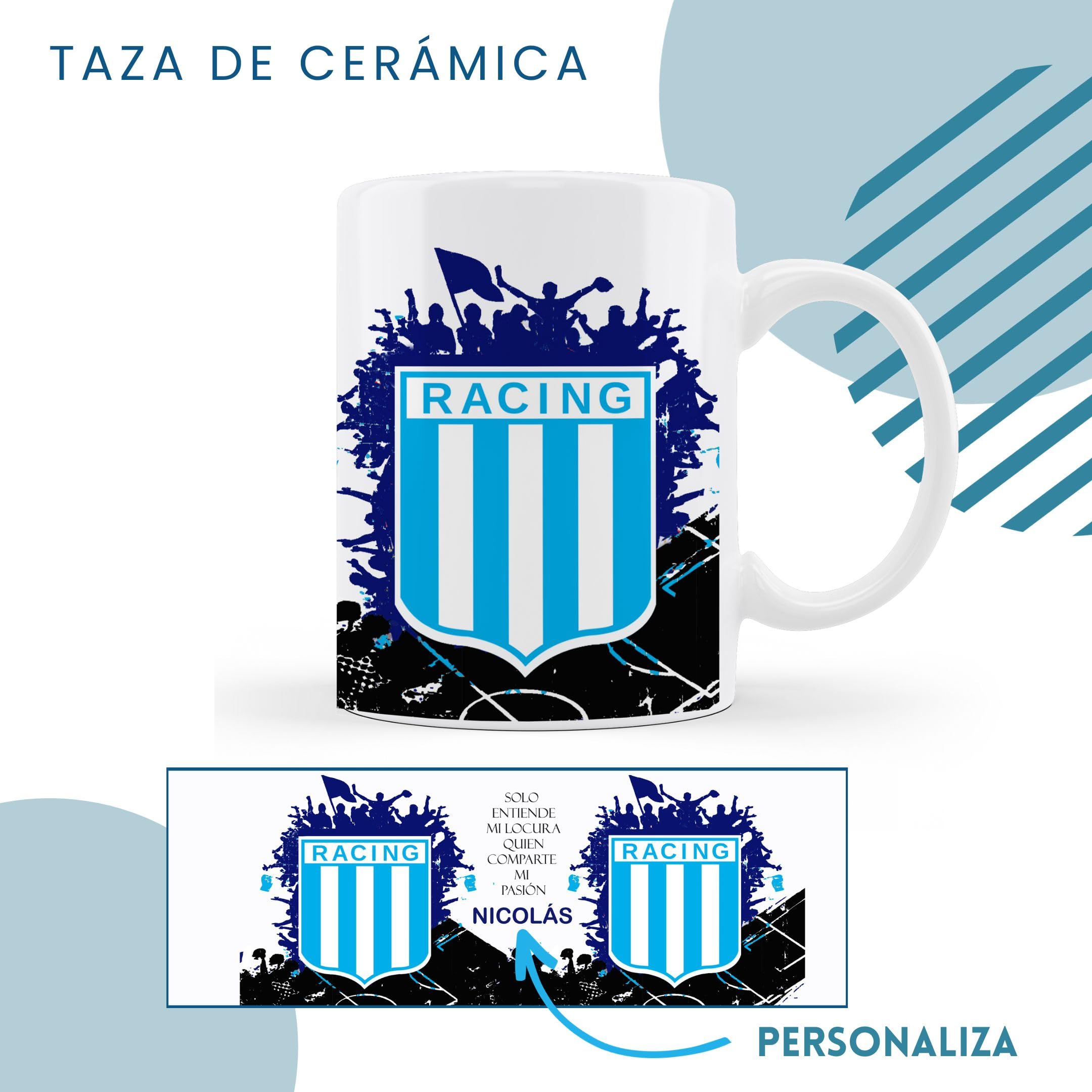 Taza de cerámica de boca personalizada con nombre, regalos para fanáticos del futbol todos los equipos 325 ml para café, té, apta para microondas y lavavajillas (Boca)