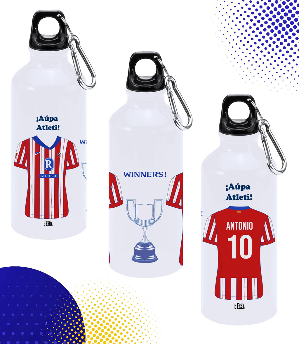 botella de agua del Alaves para niños personalizada con nombre y número es un bidón de aluminio liviano para fanáticos del futbol cantimplora del Alaves de 600 ml con dos tapones(Alavesbidón)
