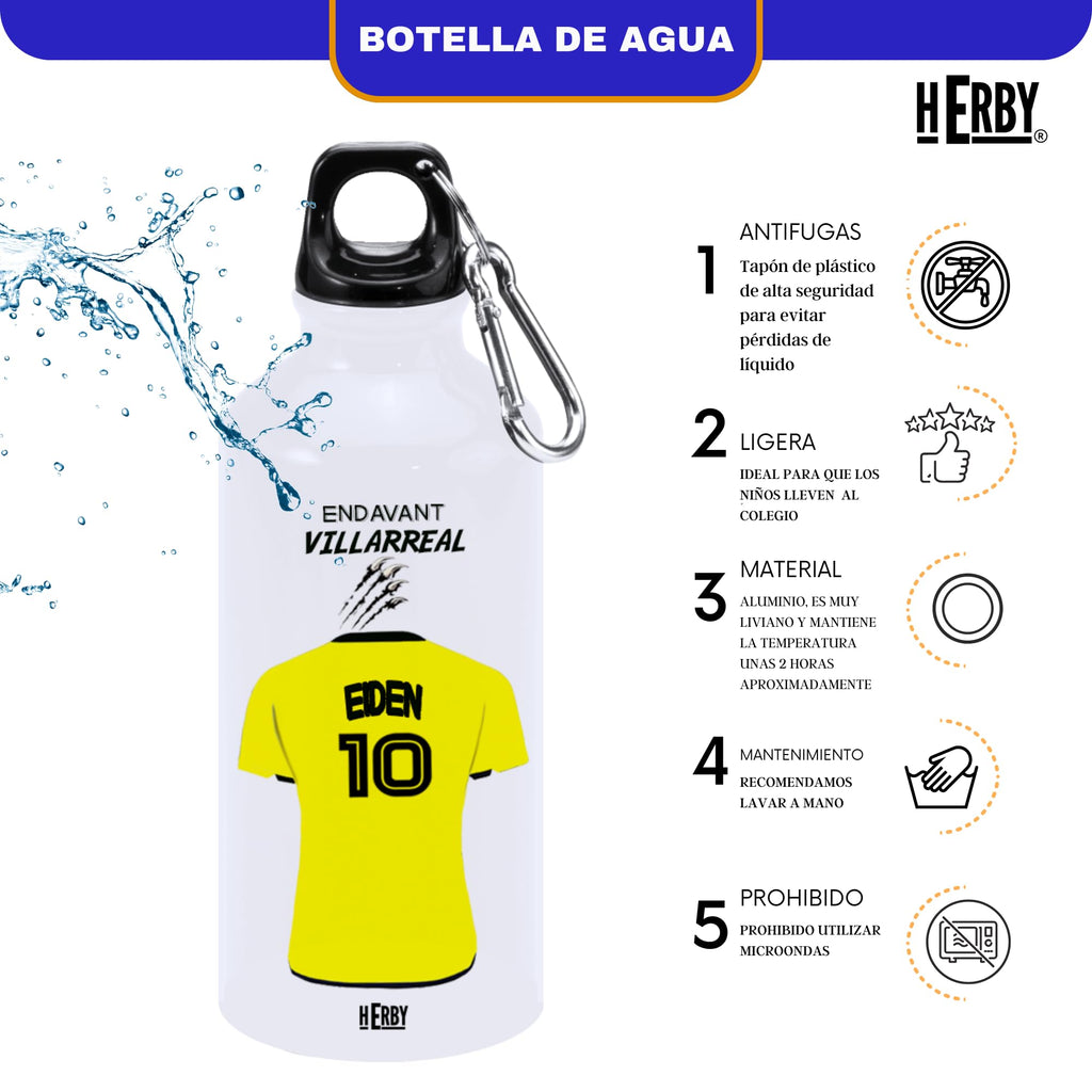botella de agua del Alaves para niños personalizada con nombre y número es un bidón de aluminio liviano para fanáticos del futbol cantimplora del Alaves de 600 ml con dos tapones(Alavesbidón)