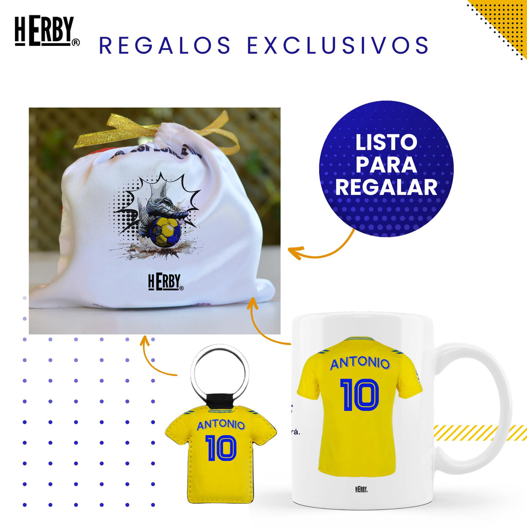 Taza del Almería personalizada con nombre y número más llavero del Almería caja de regalos del Almería taza de cerámica para te café o chocolate de 325 ml regalos para fanáticos del futbol(Almeríax2c)