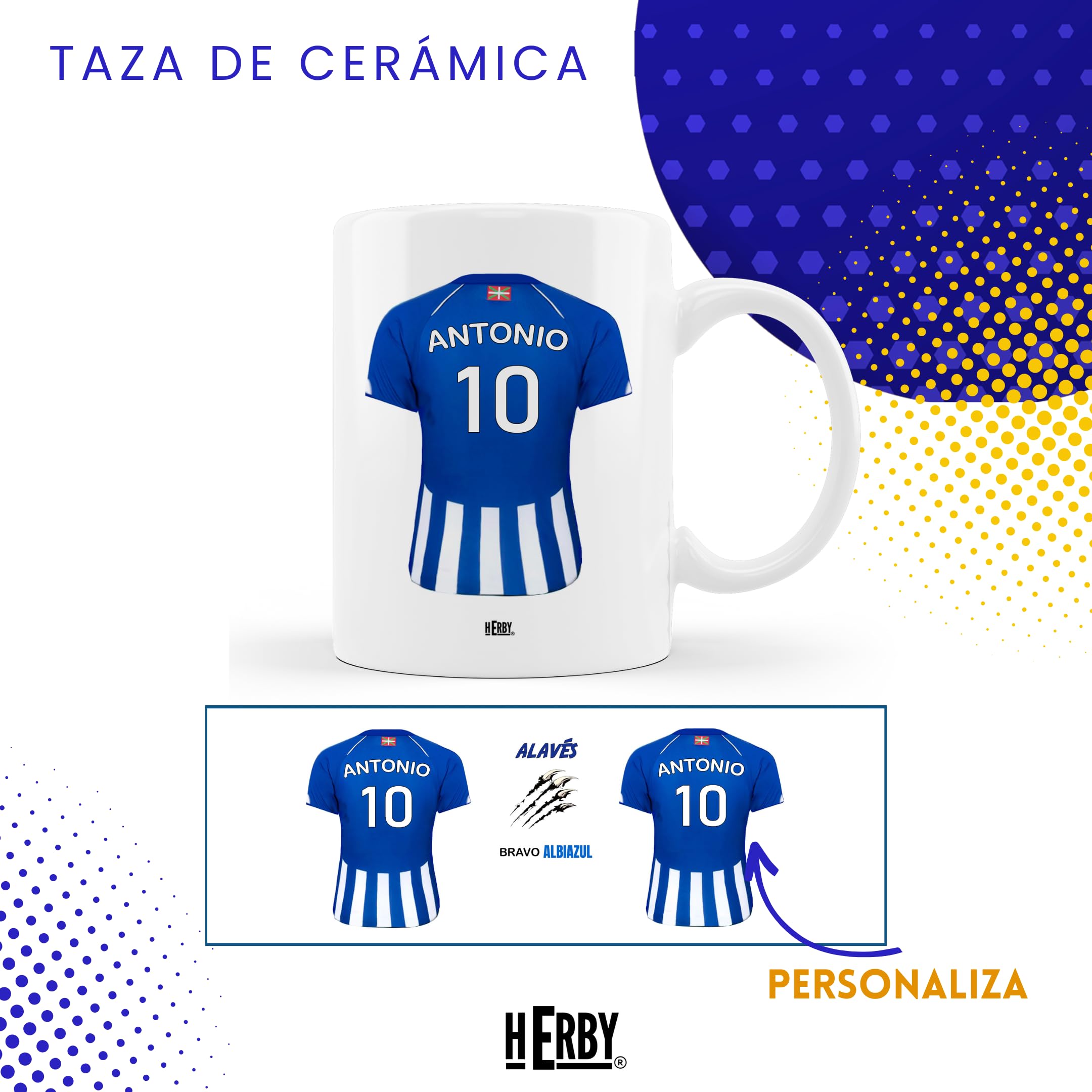 Taza del Almería personalizada con nombre y número más llavero del Almería caja de regalos del Almería taza de cerámica para te café o chocolate de 325 ml regalos para fanáticos del futbol(Almeríax2c)