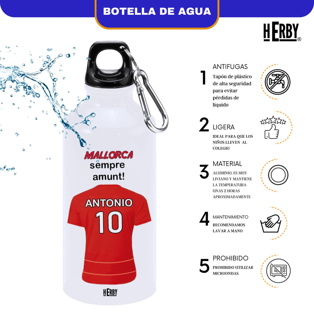 botella de agua del Alaves para niños personalizada con nombre y número es un bidón de aluminio liviano para fanáticos del futbol cantimplora del Alaves de 600 ml con dos tapones(Alavesbidón)