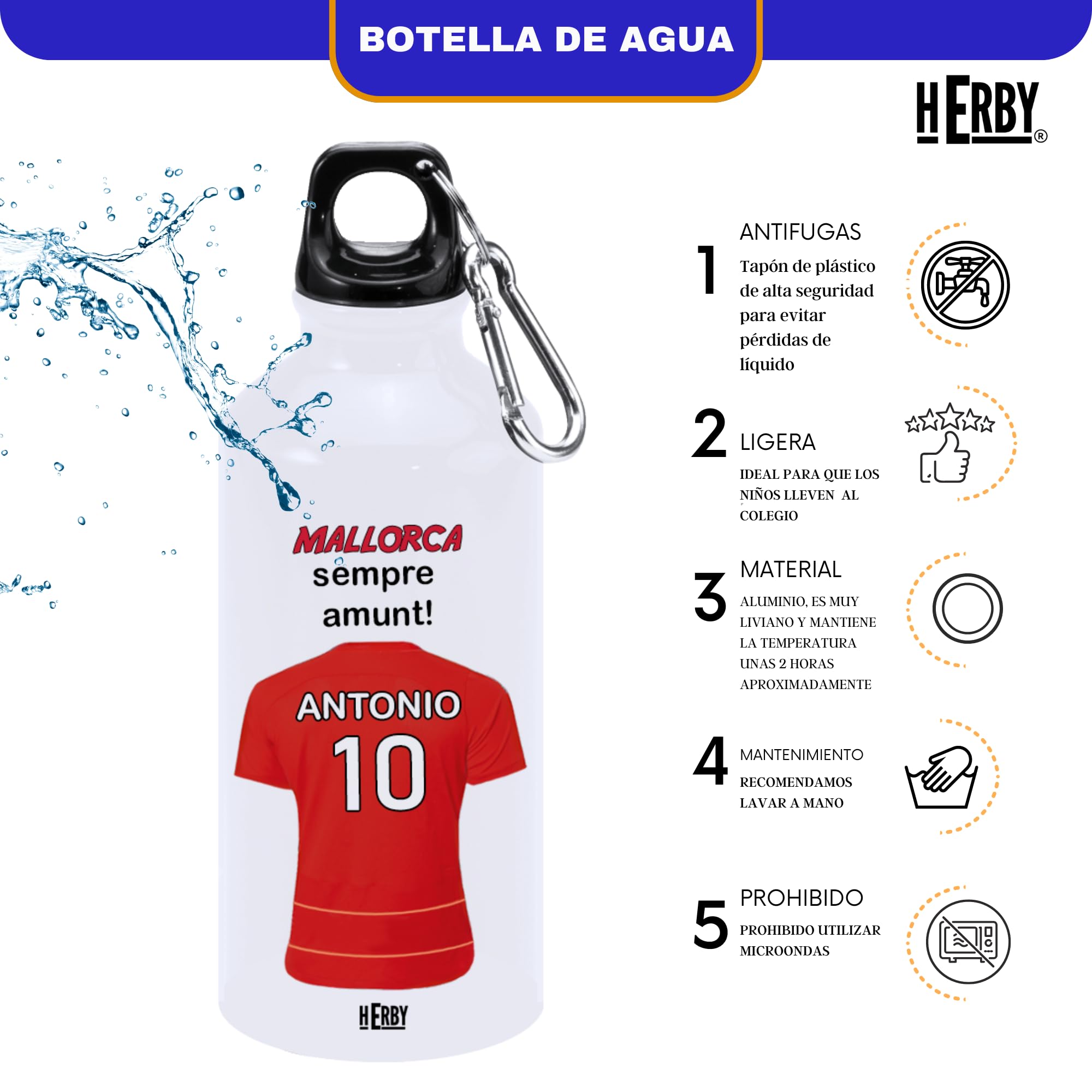 botella de agua del Alaves para niños personalizada con nombre y número es un bidón de aluminio liviano para fanáticos del futbol cantimplora del Alaves de 600 ml con dos tapones(Alavesbidón)