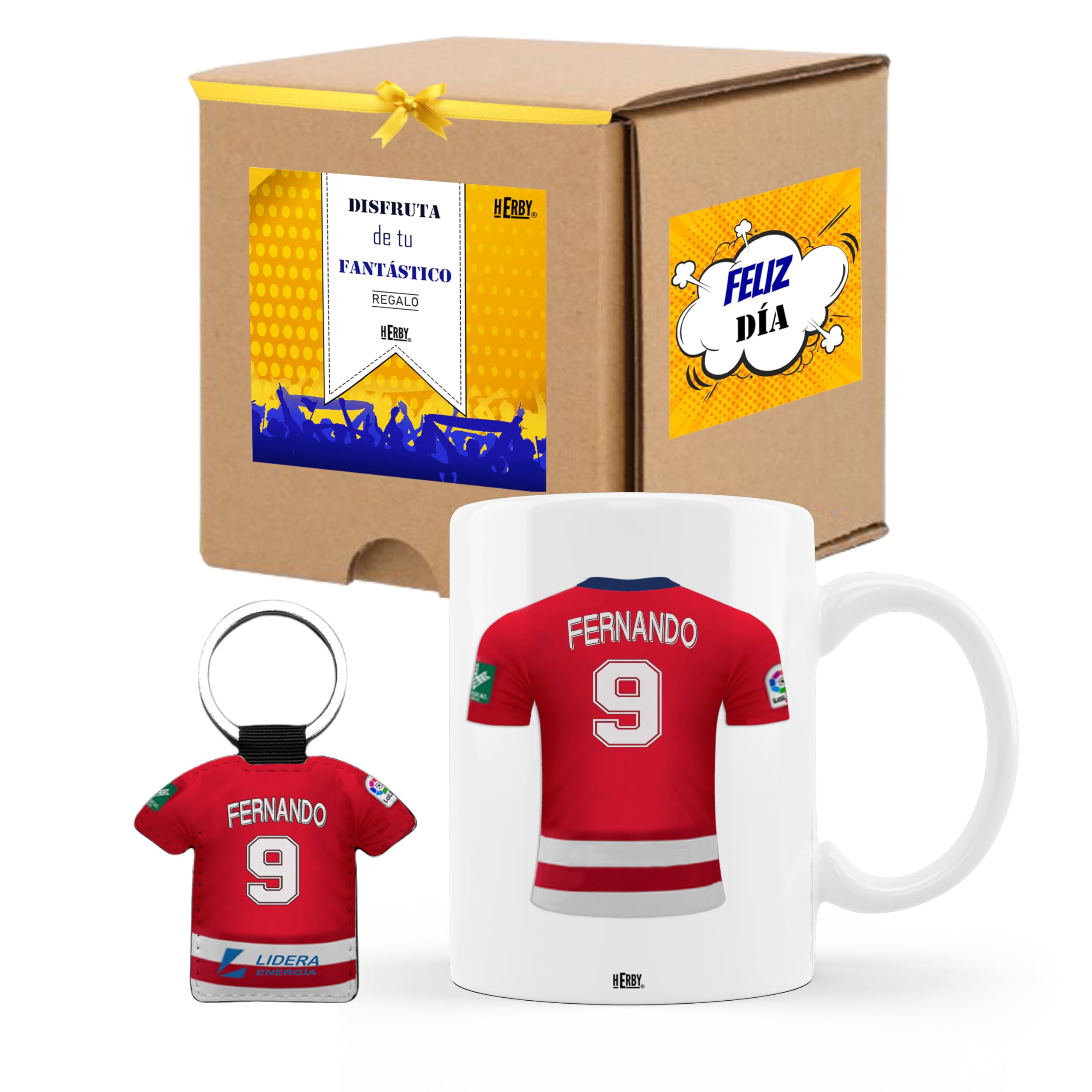 Taza del Almería personalizada con nombre y número más llavero del Almería caja de regalos del Almería taza de cerámica para te café o chocolate de 325 ml regalos para fanáticos del futbol(Almeríax2c)