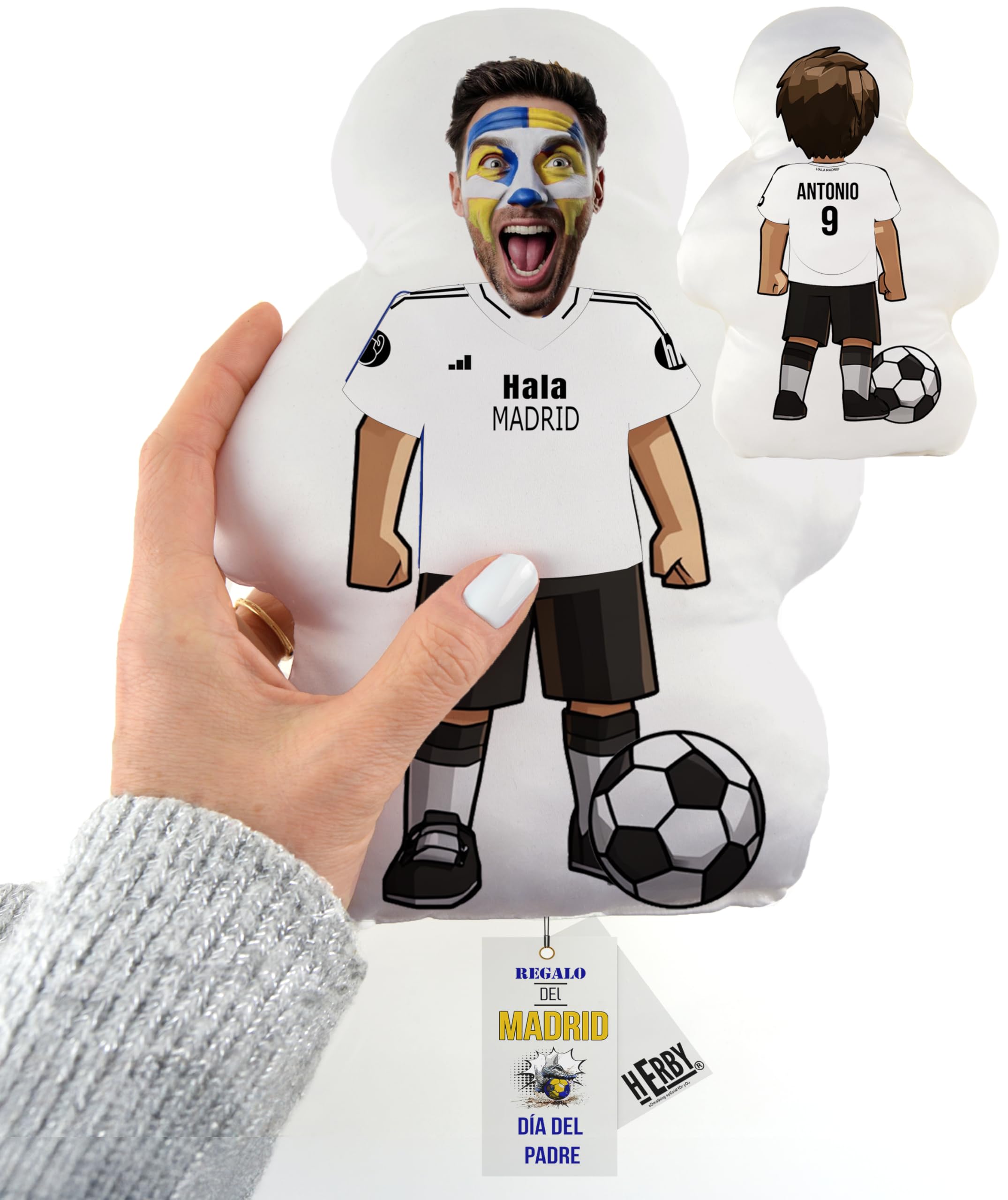 HERBY Cojín del Madrid Personalizable Futbolista con Foto Nombre Número Suave y Mullido Regalo Original Aficionados Niños Adultos Fans Fútbol Día Padre Cumpleaños Equipo Favorito Decoración (ALAVÉS)