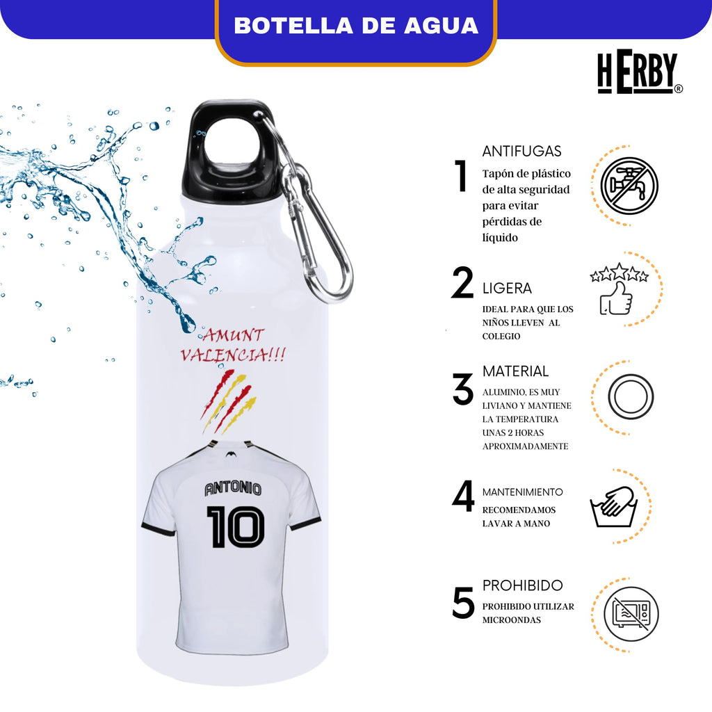 botella de agua del Alaves para niños personalizada con nombre y número es un bidón de aluminio liviano para fanáticos del futbol cantimplora del Alaves de 600 ml con dos tapones(Alavesbidón)