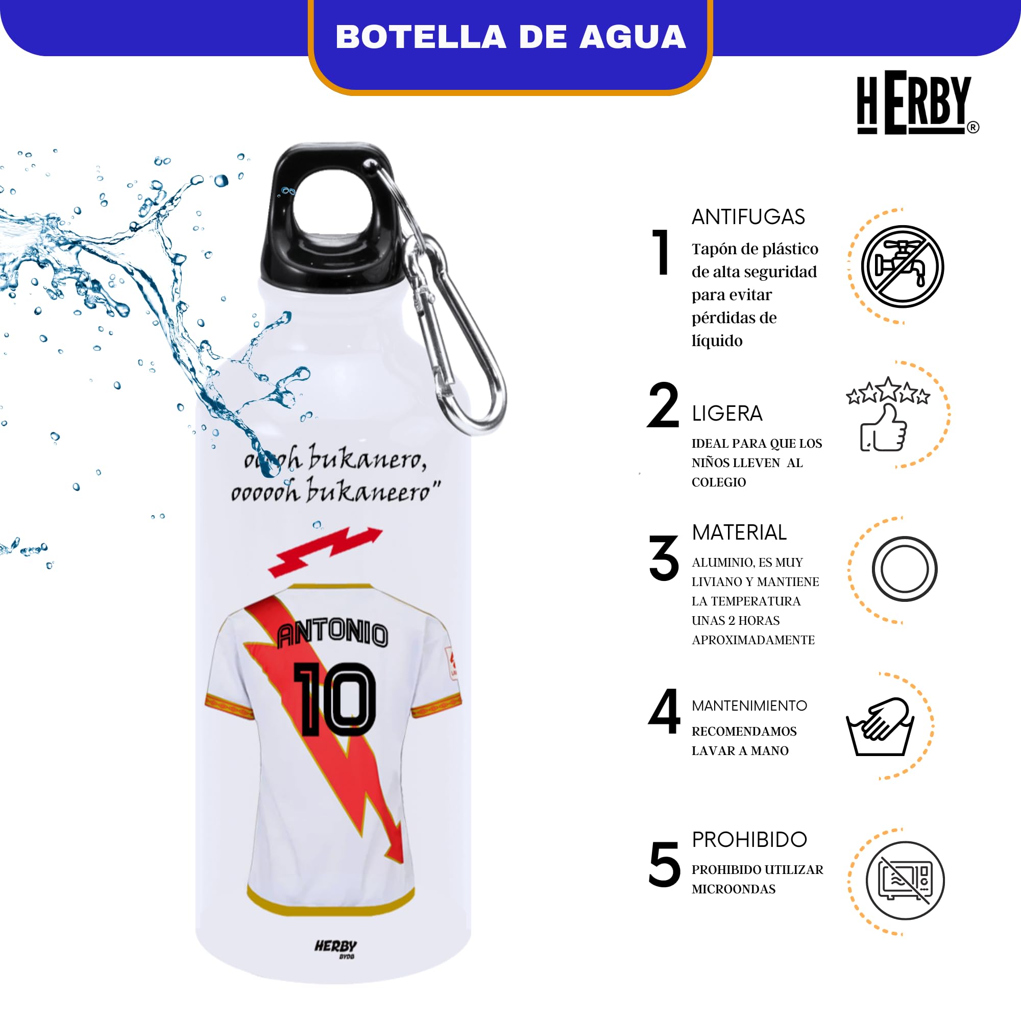 botella de agua del Alaves para niños personalizada con nombre y número es un bidón de aluminio liviano para fanáticos del futbol cantimplora del Alaves de 600 ml con dos tapones(Alavesbidón)