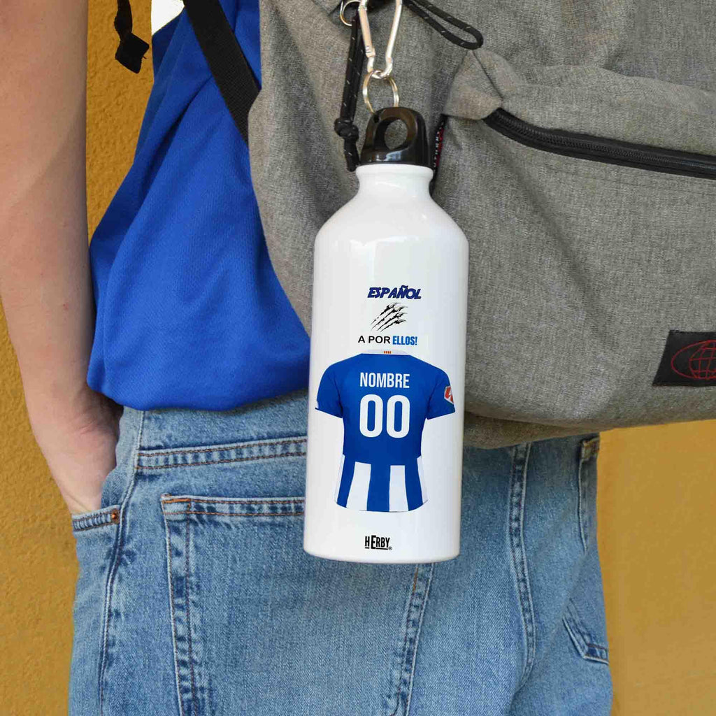 botella de agua del Alaves para niños personalizada con nombre y número es un bidón de aluminio liviano para fanáticos del futbol cantimplora del Alaves de 600 ml con dos tapones(Alavesbidón)