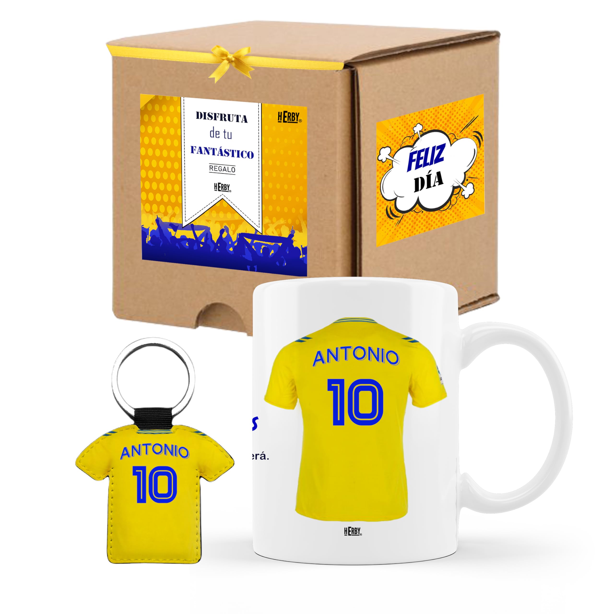 Taza del Almería personalizada con nombre y número más llavero del Almería caja de regalos del Almería taza de cerámica para te café o chocolate de 325 ml regalos para fanáticos del futbol(Almeríax2c)