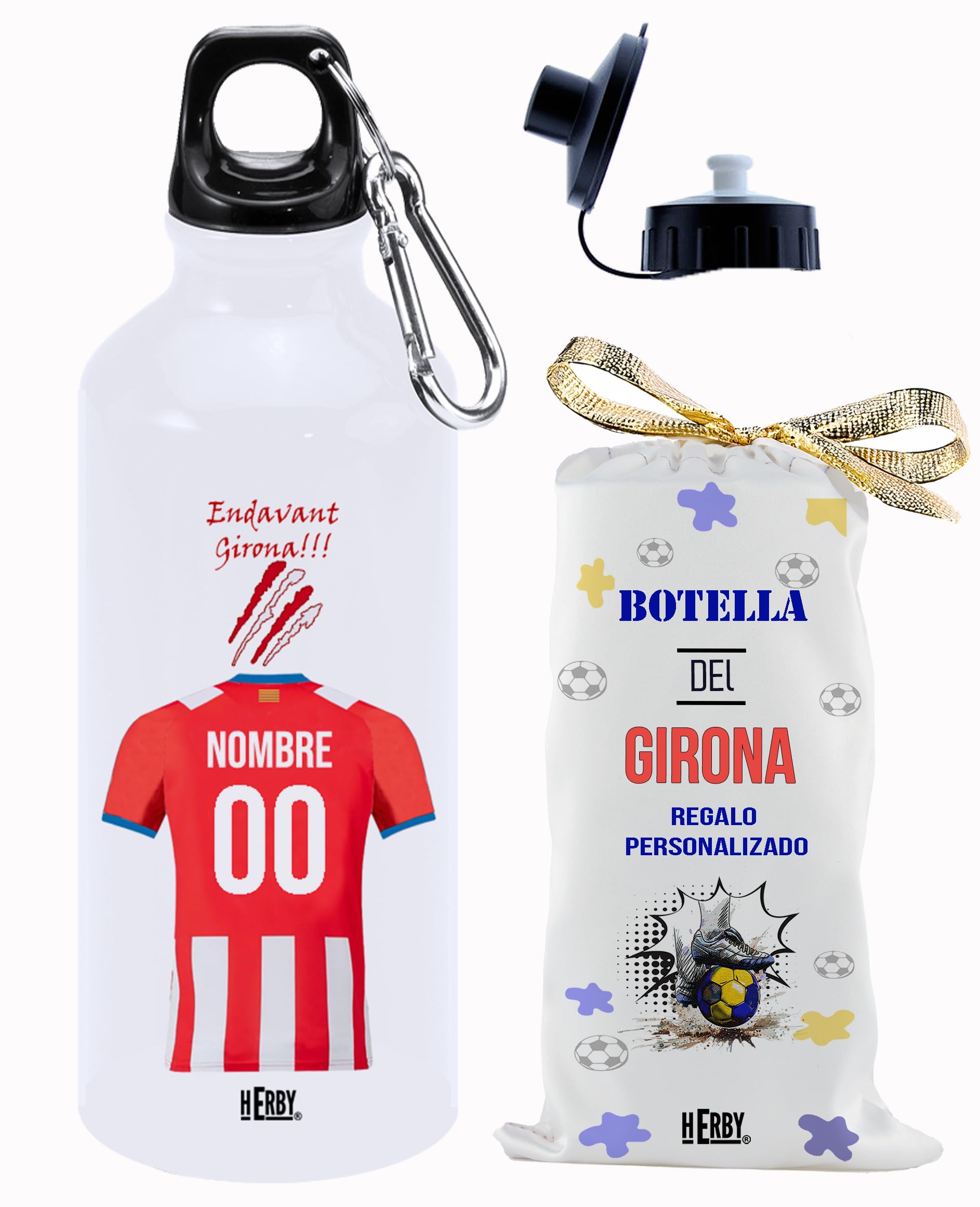 botella de agua del Alaves para niños personalizada con nombre y número es un bidón de aluminio liviano para fanáticos del futbol cantimplora del Alaves de 600 ml con dos tapones(Alavesbidón)