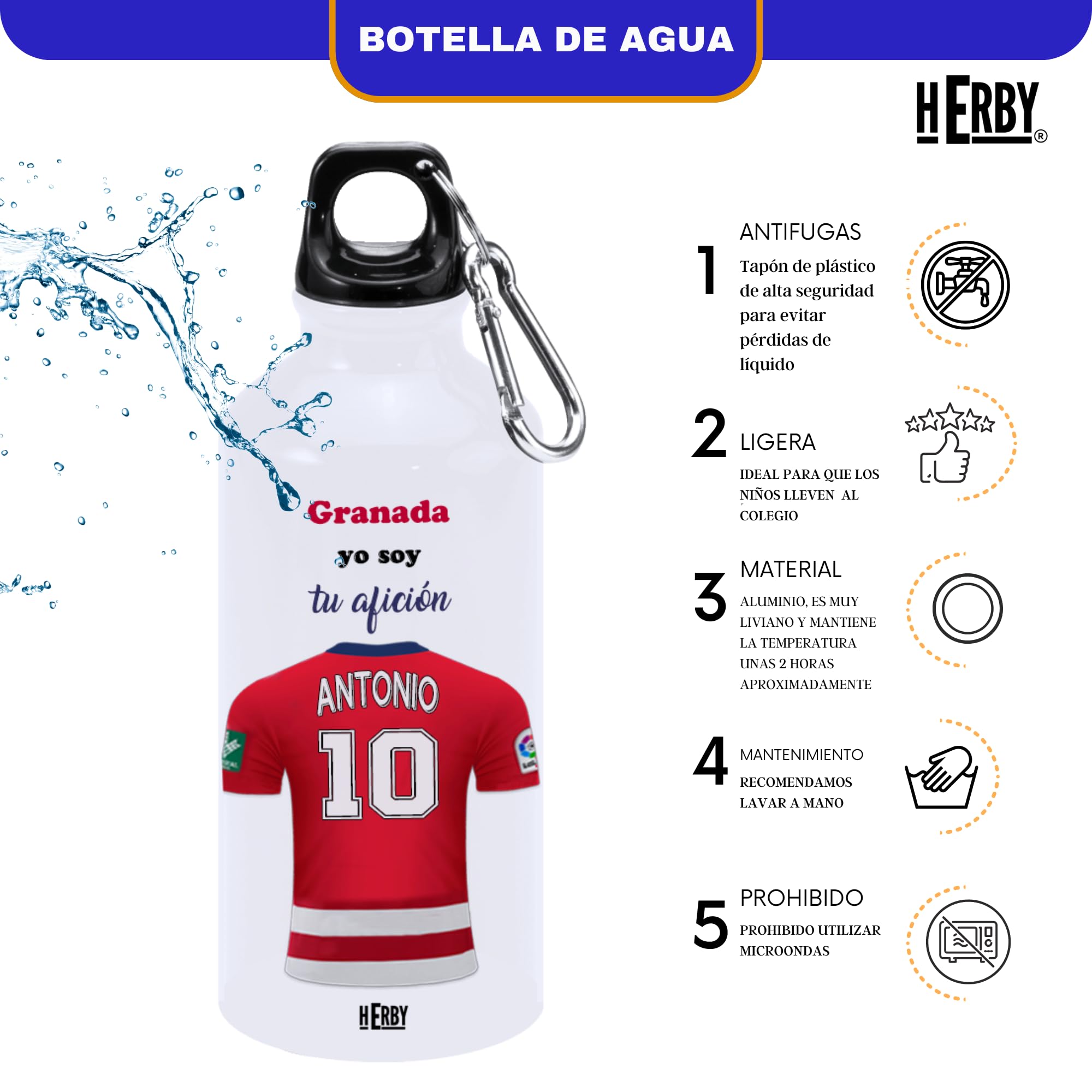 botella de agua del Alaves para niños personalizada con nombre y número es un bidón de aluminio liviano para fanáticos del futbol cantimplora del Alaves de 600 ml con dos tapones(Alavesbidón)