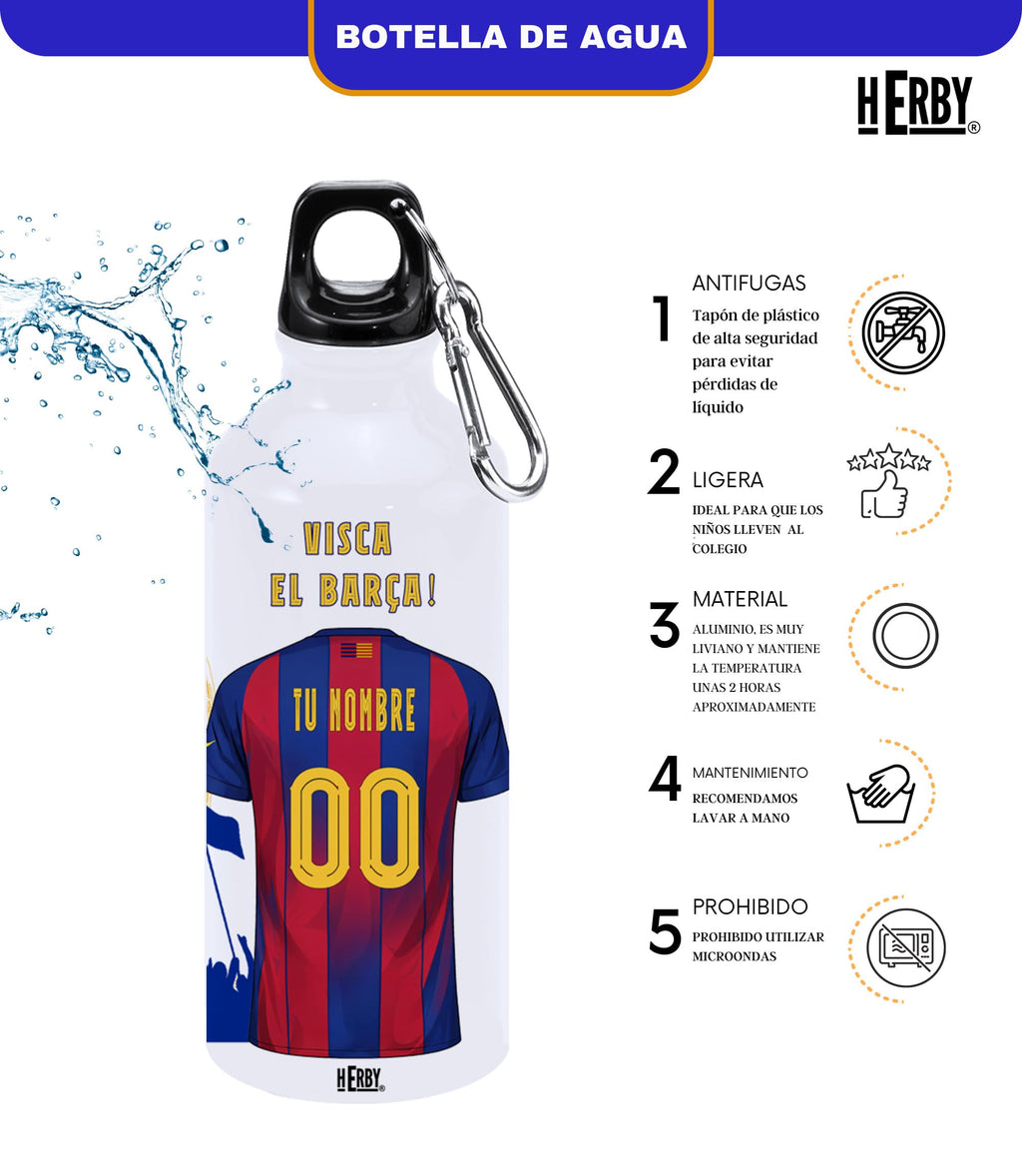 botella de agua del Alaves para niños personalizada con nombre y número es un bidón de aluminio liviano para fanáticos del futbol cantimplora del Alaves de 600 ml con dos tapones(Alavesbidón)
