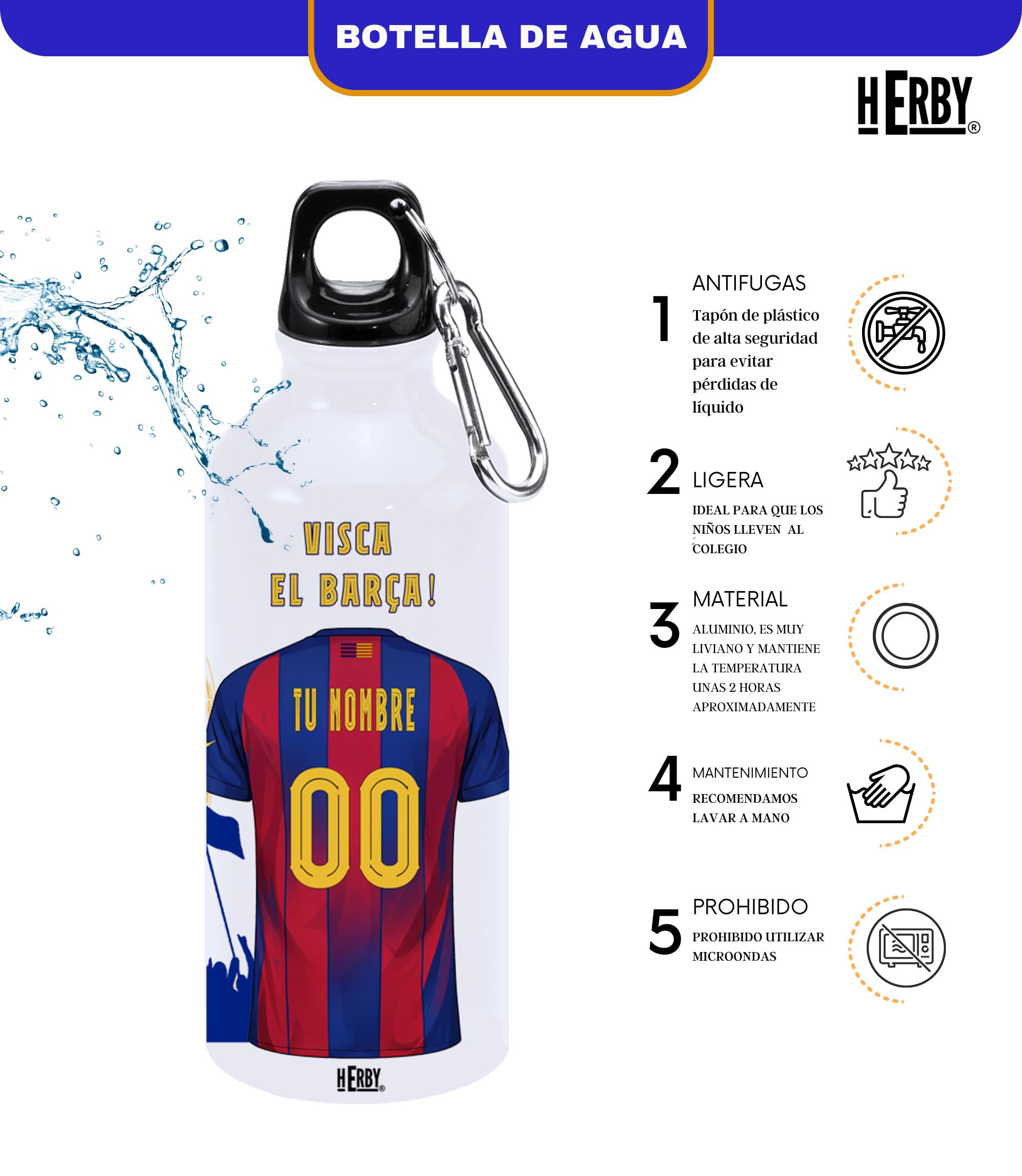 botella de agua del Alaves para niños personalizada con nombre y número es un bidón de aluminio liviano para fanáticos del futbol cantimplora del Alaves de 600 ml con dos tapones(Alavesbidón)