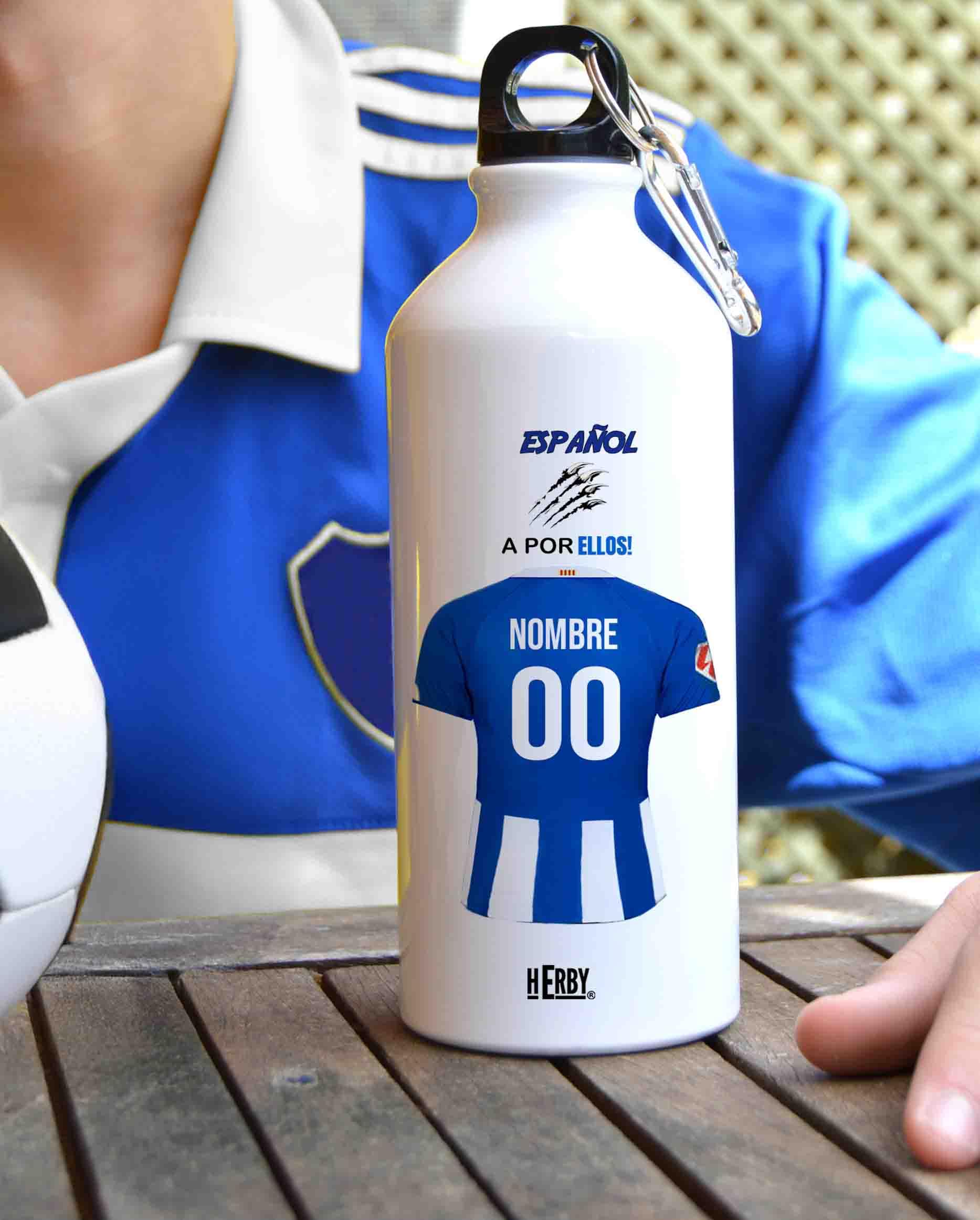 botella de agua del Alaves para niños personalizada con nombre y número es un bidón de aluminio liviano para fanáticos del futbol cantimplora del Alaves de 600 ml con dos tapones(Alavesbidón)