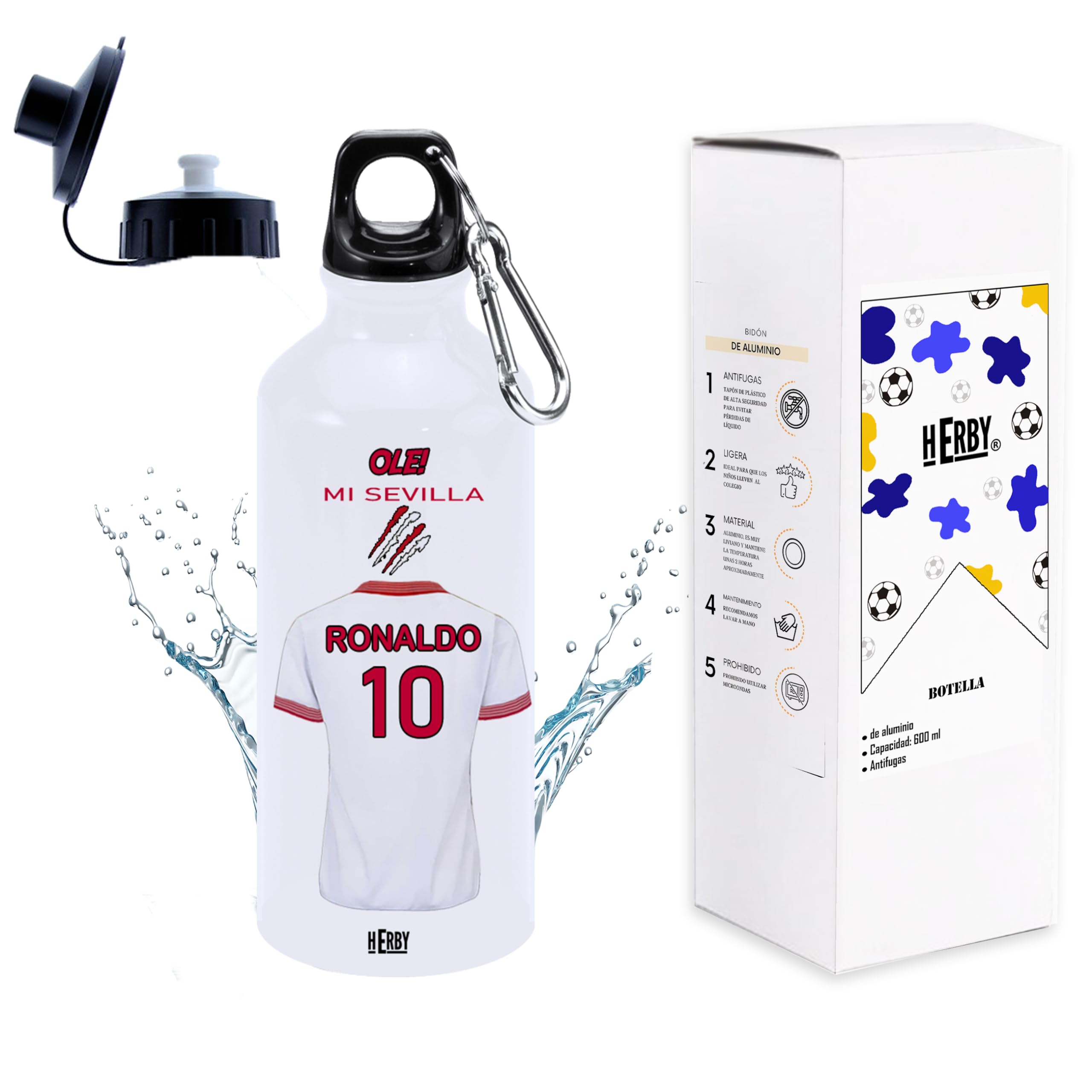 botella de agua del Alaves para niños personalizada con nombre y número es un bidón de aluminio liviano para fanáticos del futbol cantimplora del Alaves de 600 ml con dos tapones(Alavesbidón)