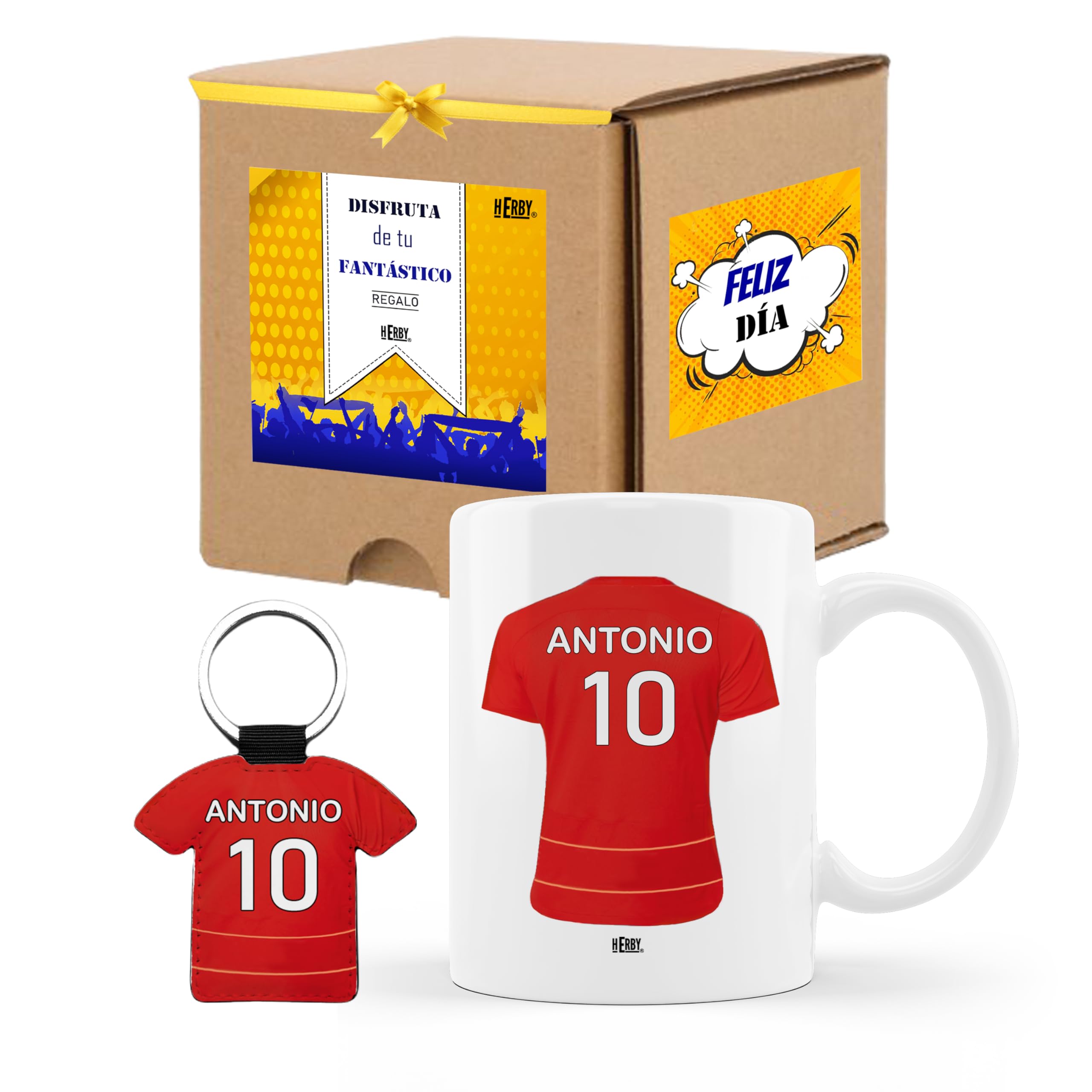 Taza del Almería personalizada con nombre y número más llavero del Almería caja de regalos del Almería taza de cerámica para te café o chocolate de 325 ml regalos para fanáticos del futbol(Almeríax2c)