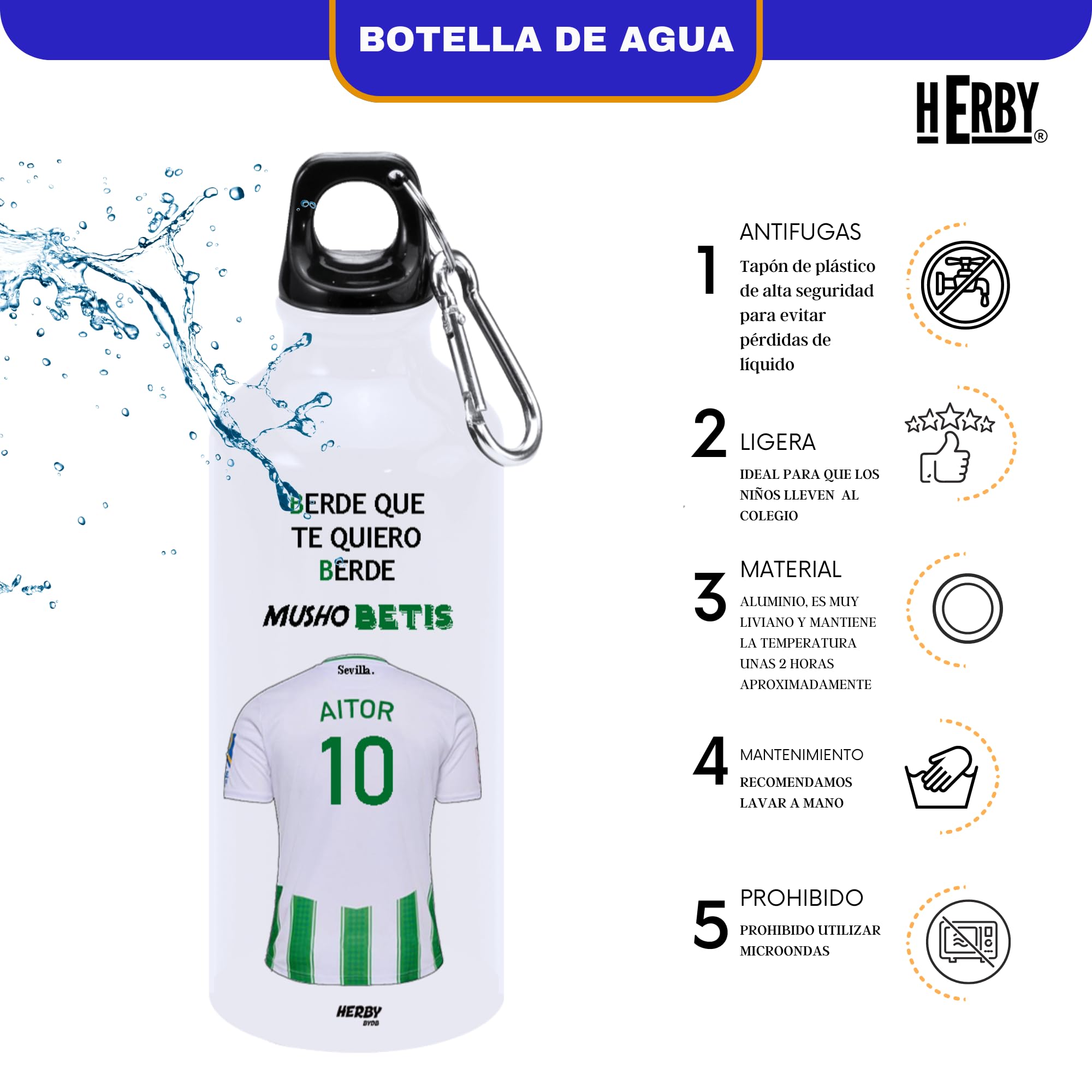 botella de agua del Alaves para niños personalizada con nombre y número es un bidón de aluminio liviano para fanáticos del futbol cantimplora del Alaves de 600 ml con dos tapones(Alavesbidón)