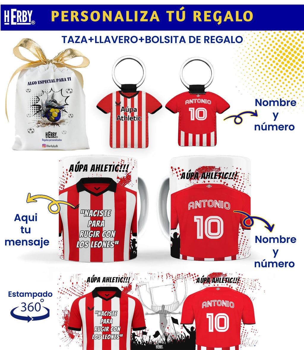 Taza del Almería personalizada con nombre y número más llavero del Almería caja de regalos del Almería taza de cerámica para te café o chocolate de 325 ml regalos para fanáticos del futbol(Almeríax2c)