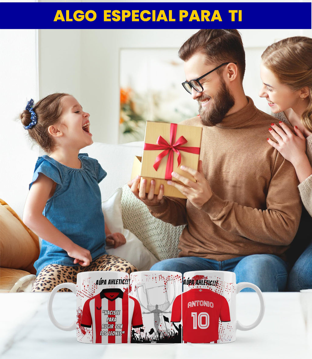 Taza del Almería personalizada con nombre y número más llavero del Almería caja de regalos del Almería taza de cerámica para te café o chocolate de 325 ml regalos para fanáticos del futbol(Almeríax2c)