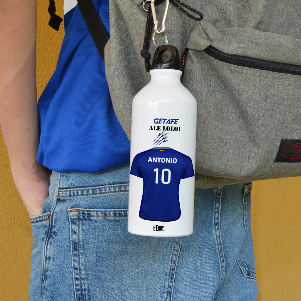 botella de agua del Alaves para niños personalizada con nombre y número es un bidón de aluminio liviano para fanáticos del futbol cantimplora del Alaves de 600 ml con dos tapones(Alavesbidón)