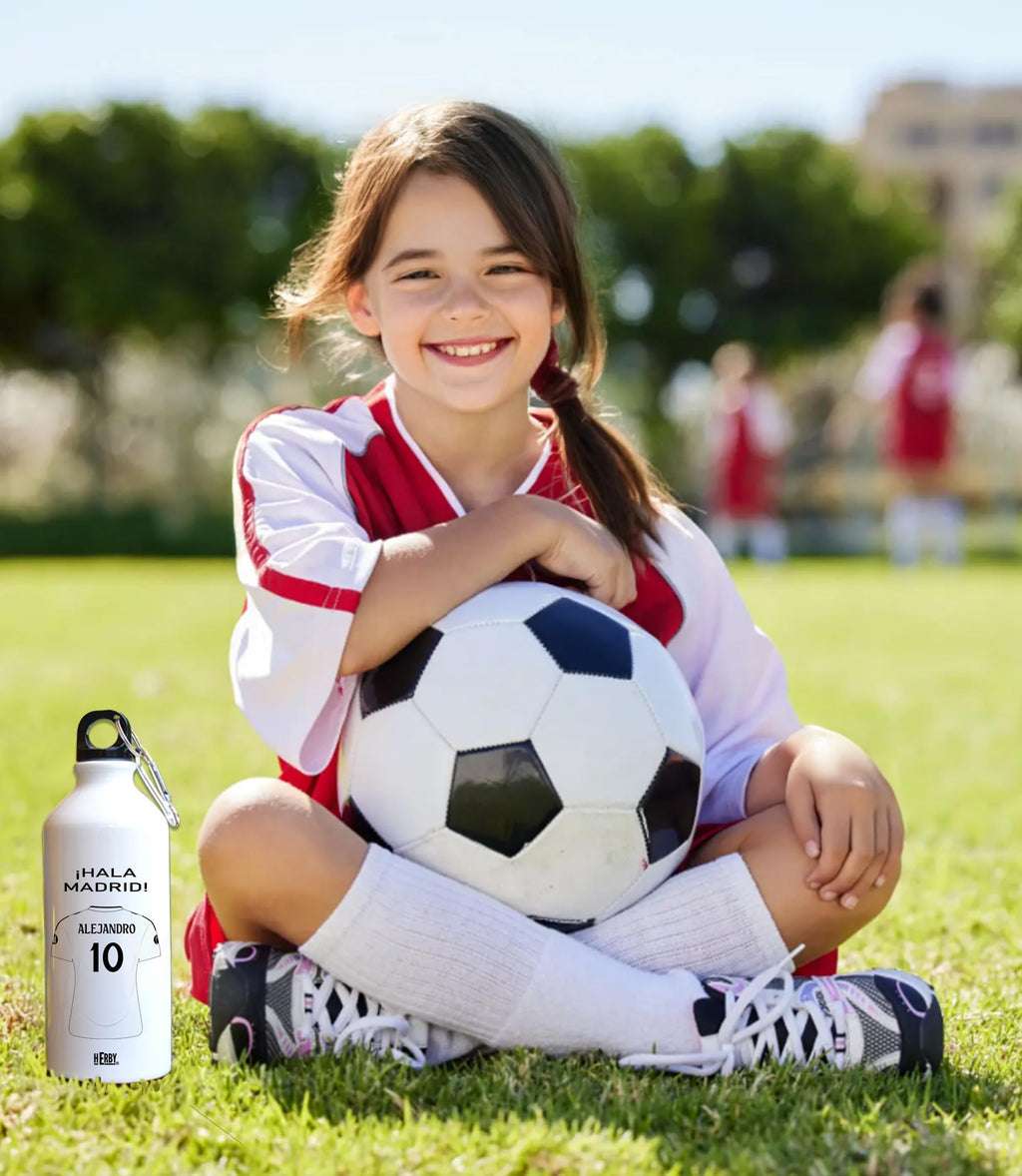 botella de agua del Alaves para niños personalizada con nombre y número es un bidón de aluminio liviano para fanáticos del futbol cantimplora del Alaves de 600 ml con dos tapones(Alavesbidón)