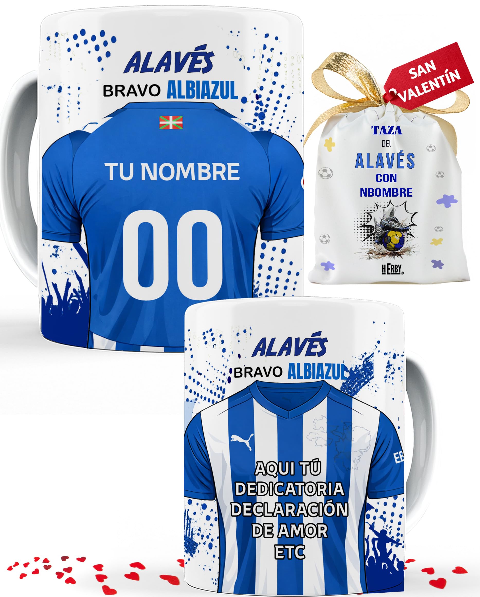 Taza Alavés Cerámica Personalizada Diseño Camiseta 325 Ml Regalo Ideal Para Aficionados Detalle Único Día Del Padre Cumpleaños Fanáticos Futbol Resistente Lavavajillas Microondas (Alavéscerámica)