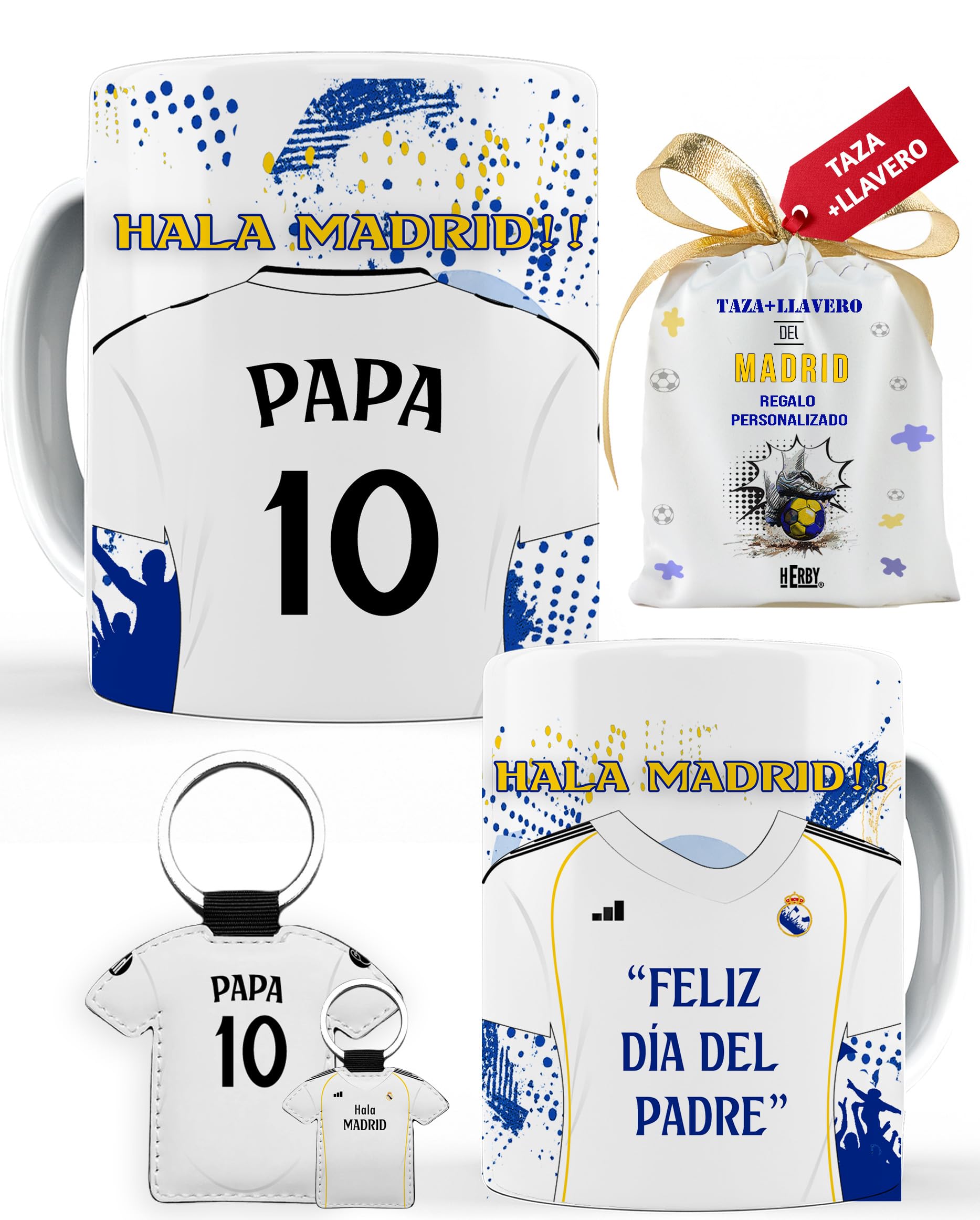 Taza del Almería personalizada con nombre y número más llavero del Almería caja de regalos del Almería taza de cerámica para te café o chocolate de 325 ml regalos para fanáticos del futbol(Almeríax2c)