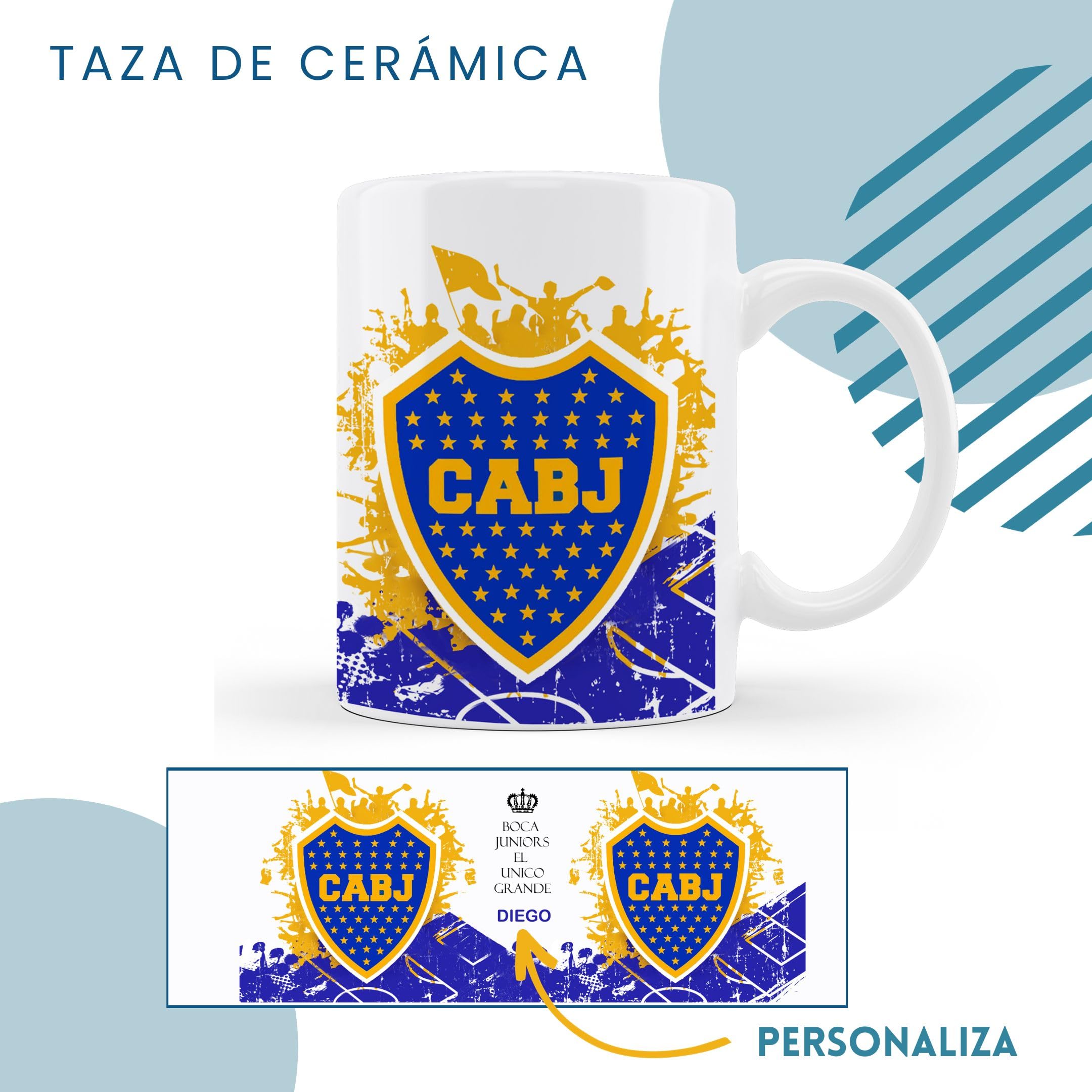 Taza de cerámica de boca personalizada con nombre, regalos para fanáticos del futbol todos los equipos 325 ml para café, té, apta para microondas y lavavajillas (Boca)