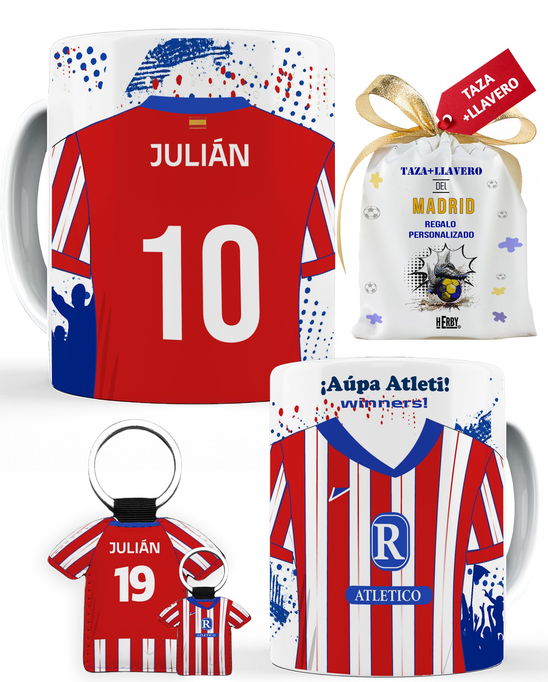 Taza del Almería personalizada con nombre y número más llavero del Almería caja de regalos del Almería taza de cerámica para te café o chocolate de 325 ml regalos para fanáticos del futbol(Almeríax2c)