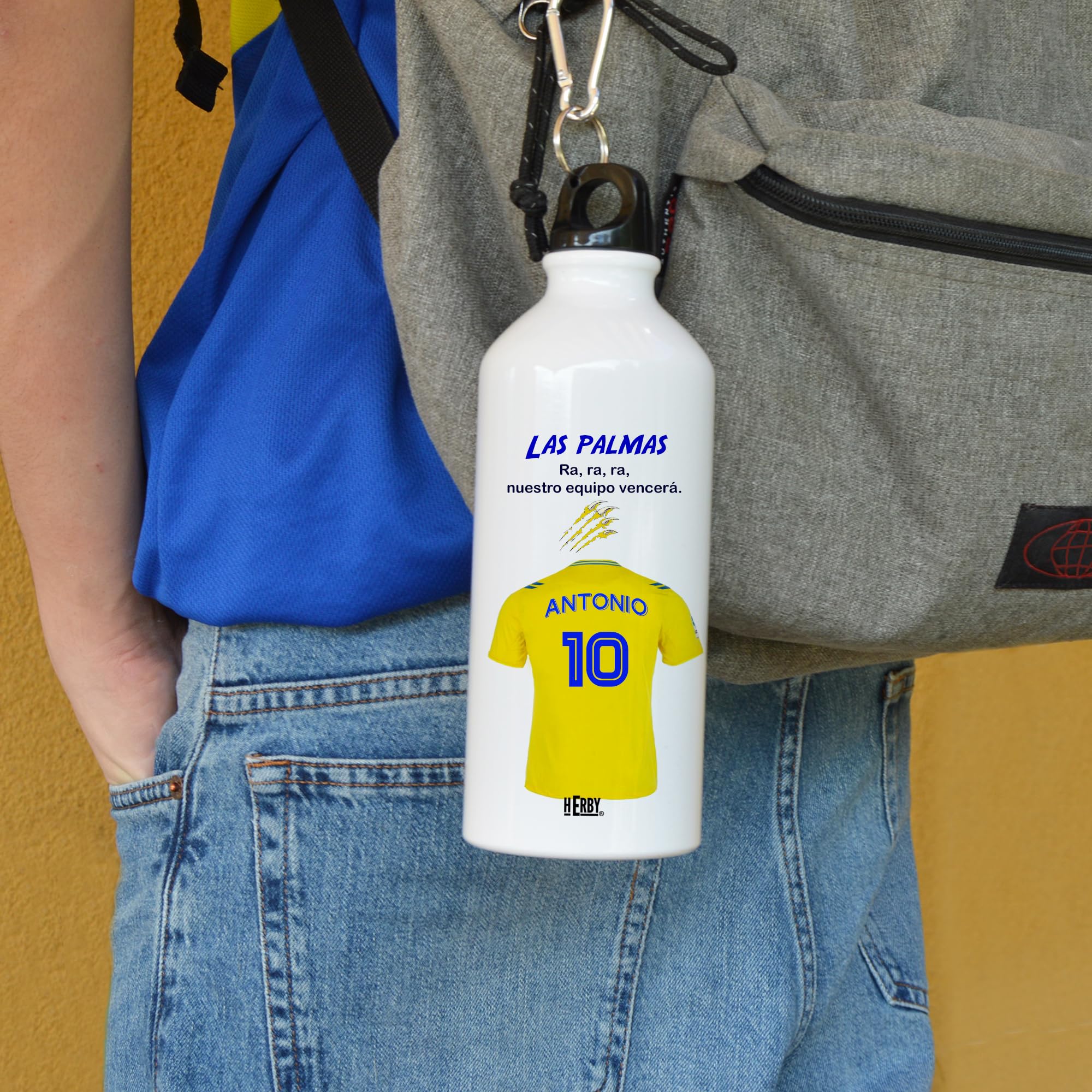 botella de agua del Alaves para niños personalizada con nombre y número es un bidón de aluminio liviano para fanáticos del futbol cantimplora del Alaves de 600 ml con dos tapones(Alavesbidón)