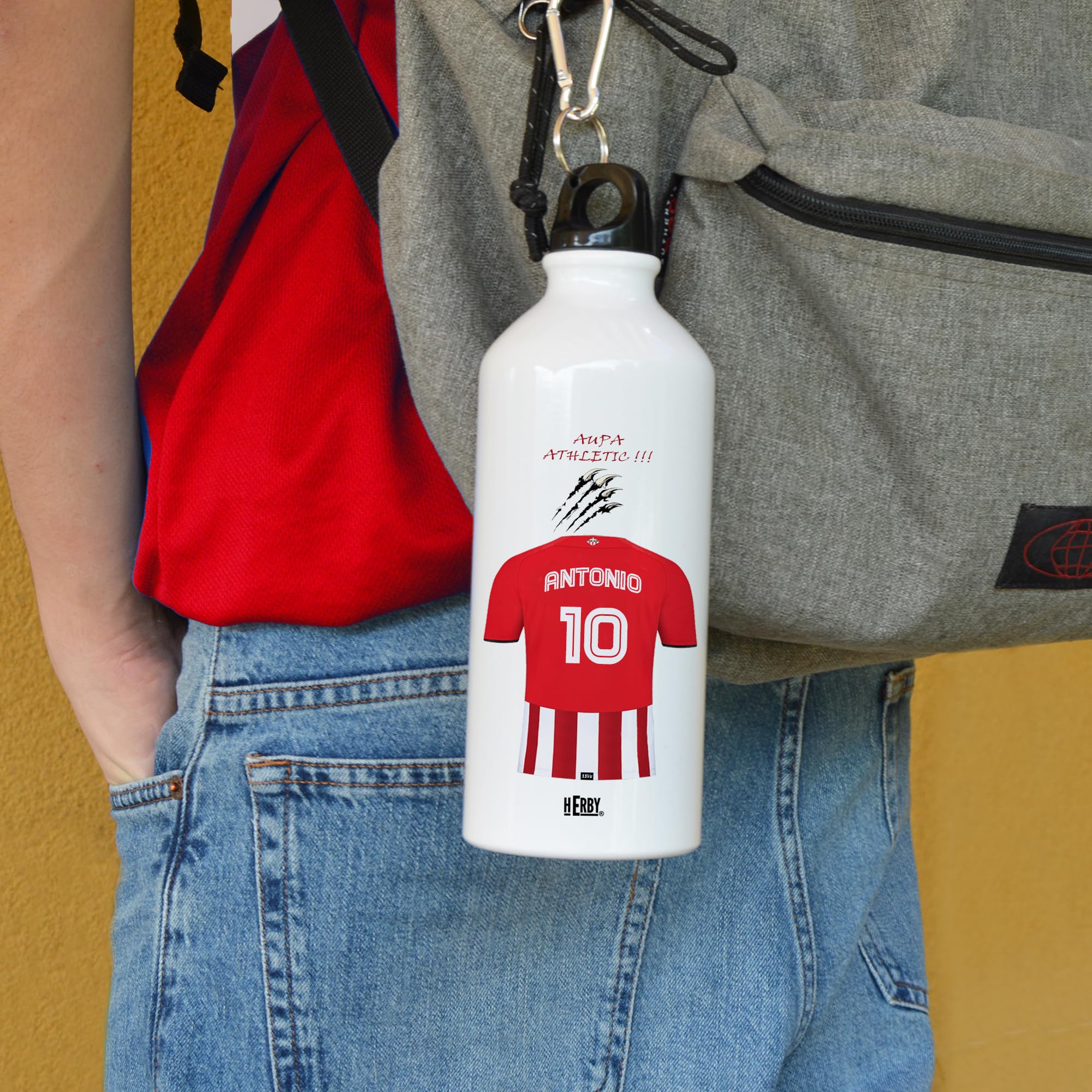 botella de agua del Alaves para niños personalizada con nombre y número es un bidón de aluminio liviano para fanáticos del futbol cantimplora del Alaves de 600 ml con dos tapones(Alavesbidón)