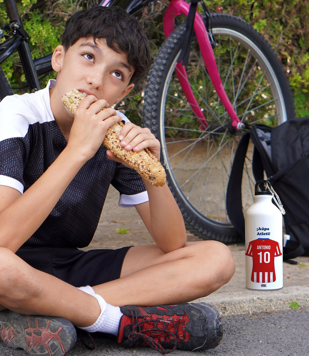 botella de agua del Alaves para niños personalizada con nombre y número es un bidón de aluminio liviano para fanáticos del futbol cantimplora del Alaves de 600 ml con dos tapones(Alavesbidón)