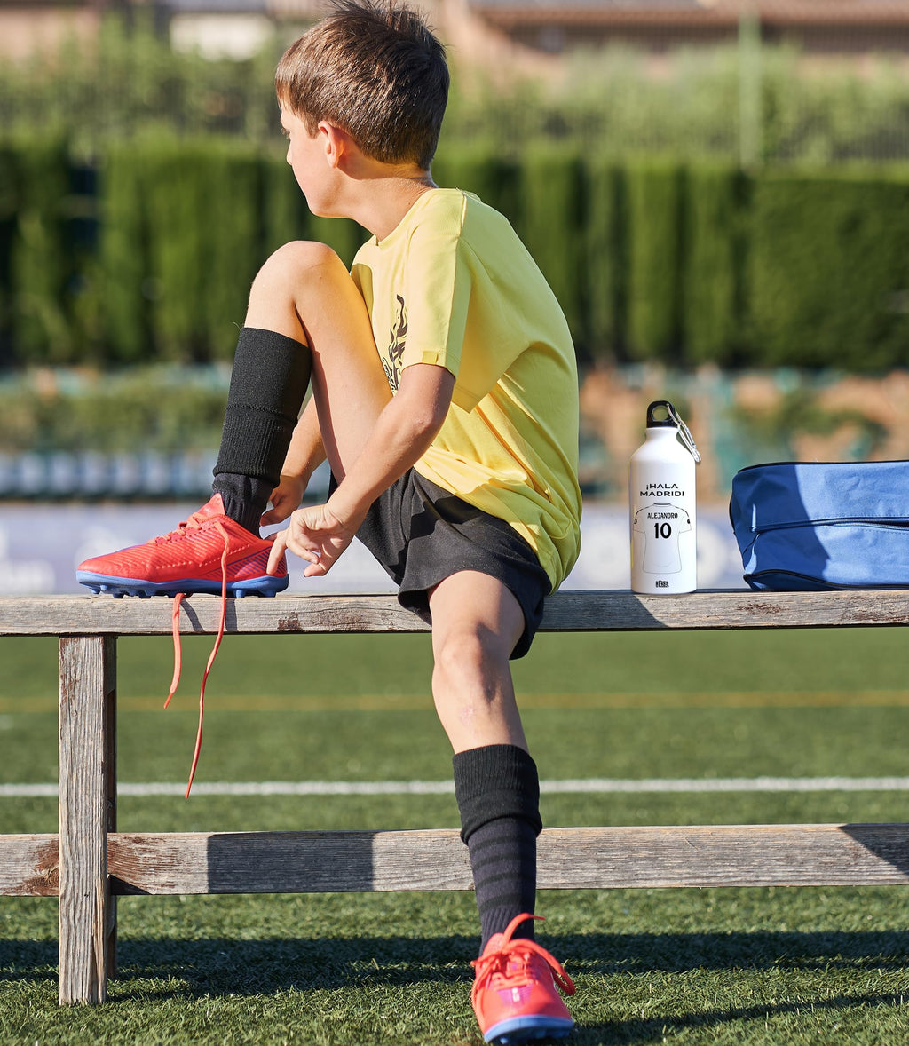 botella de agua del Alaves para niños personalizada con nombre y número es un bidón de aluminio liviano para fanáticos del futbol cantimplora del Alaves de 600 ml con dos tapones(Alavesbidón)
