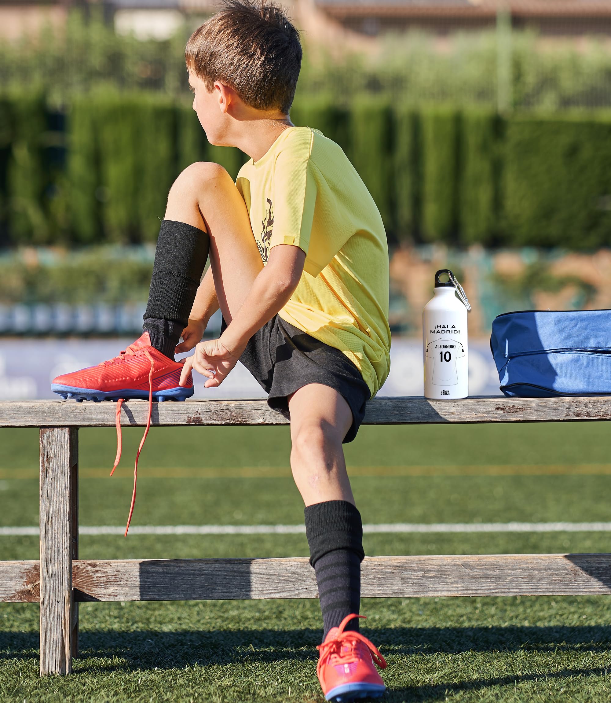 botella de agua del Alaves para niños personalizada con nombre y número es un bidón de aluminio liviano para fanáticos del futbol cantimplora del Alaves de 600 ml con dos tapones(Alavesbidón)