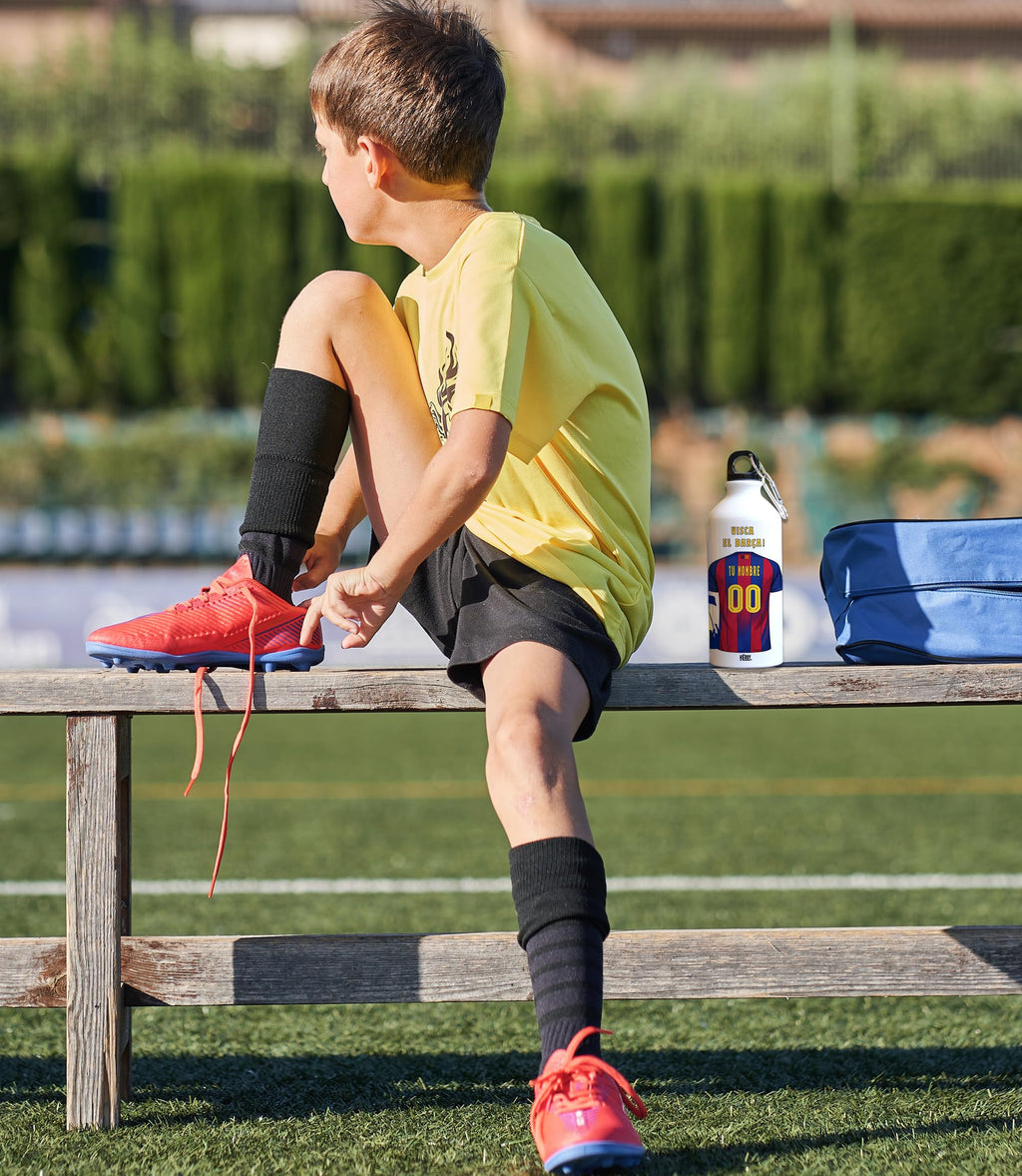 botella de agua del Alaves para niños personalizada con nombre y número es un bidón de aluminio liviano para fanáticos del futbol cantimplora del Alaves de 600 ml con dos tapones(Alavesbidón)