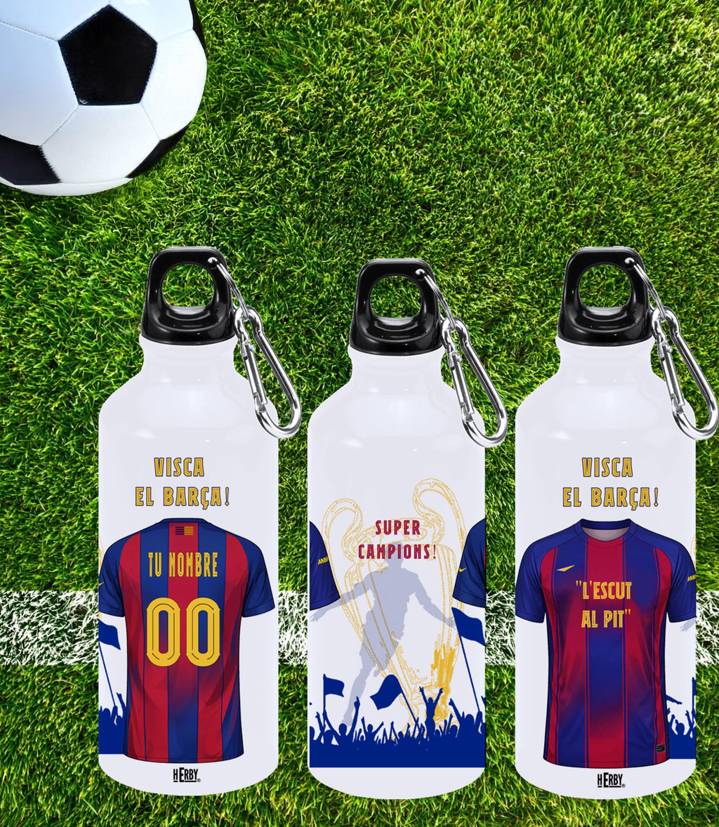 botella de agua del Alaves para niños personalizada con nombre y número es un bidón de aluminio liviano para fanáticos del futbol cantimplora del Alaves de 600 ml con dos tapones(Alavesbidón)